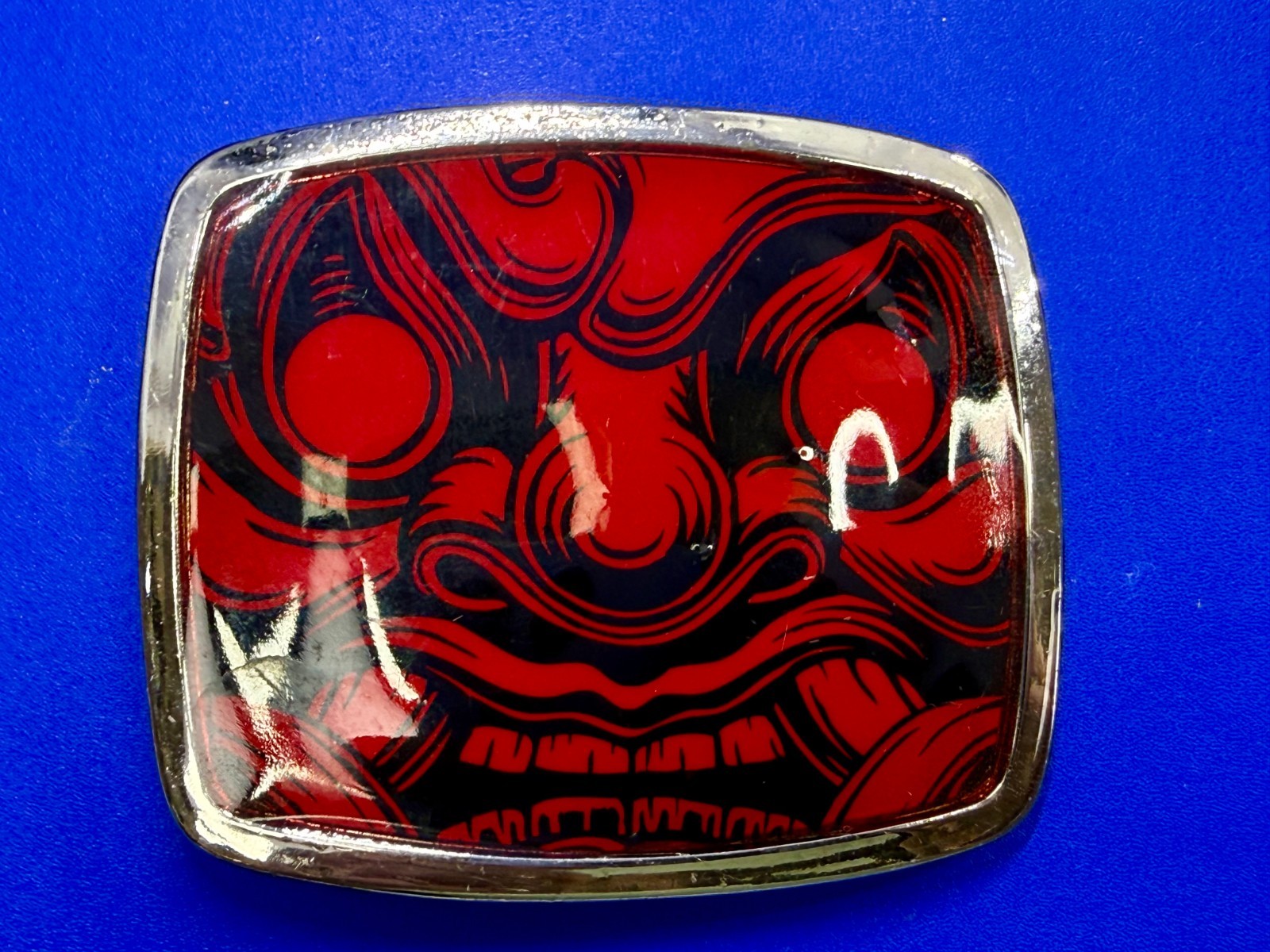 Samurai Video Game Cyberpunk Oni Mask Red Black Enamel Belt Buckle
