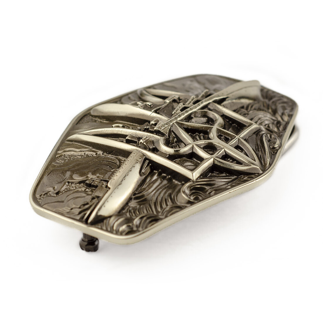 Warship done! German silver belt buckle, ukrainian trident, russian combat ship