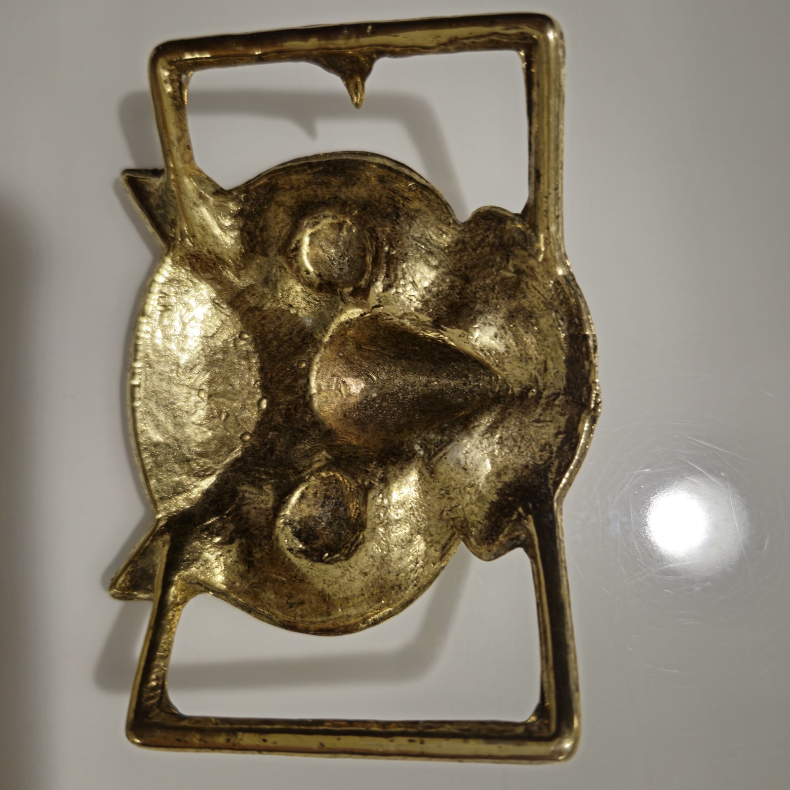 Vintage Brass Owl Belt Buckle Double Sided Boho Hippie 70s Spirit Animal