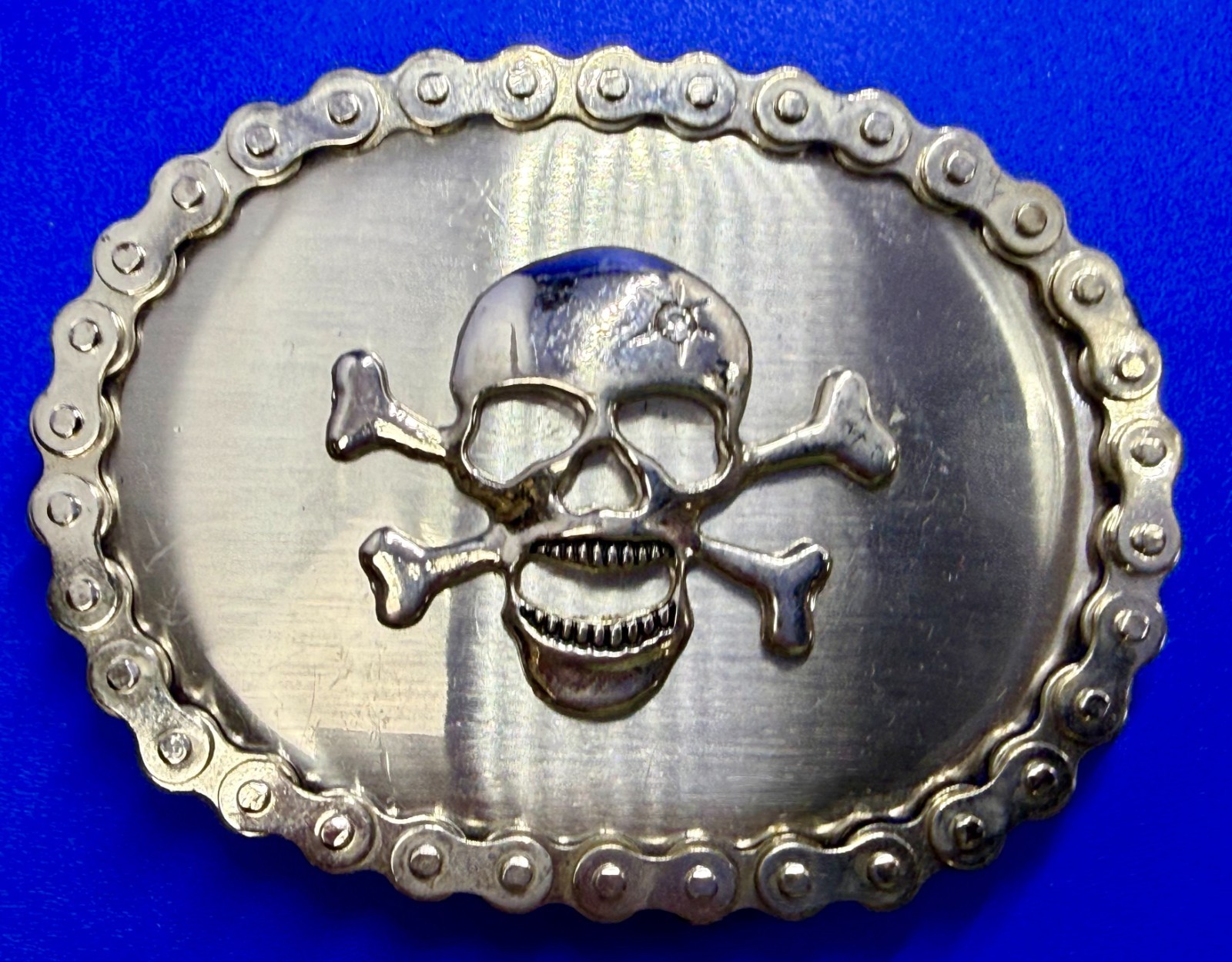 Skull Head Crossbones Motorcycle Chain Border Biker Gothic Punk Vibe Belt Buckle