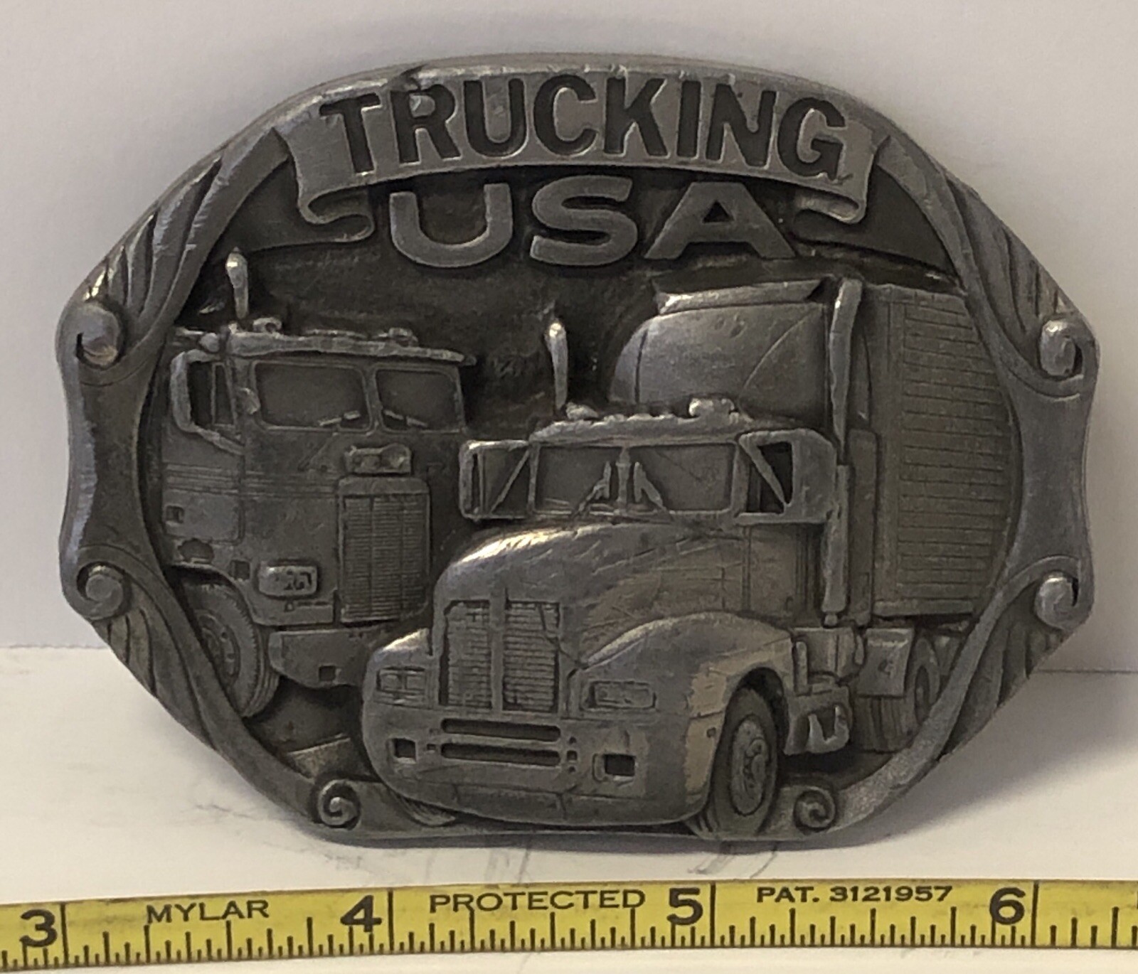 Vintage Belt Buckle TRUCKING USA 1988 C + J Inc. Made in USA