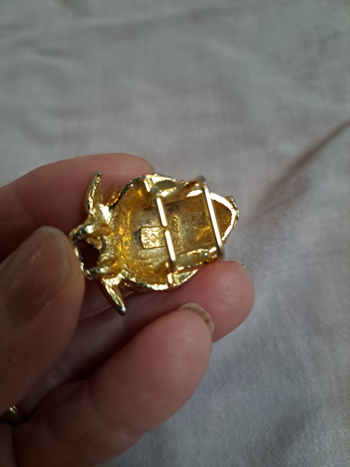 VTG 1975 Signed Mimi Di N Gold Tone Strawberry 2 Pc Interlock Belt Buckle READ