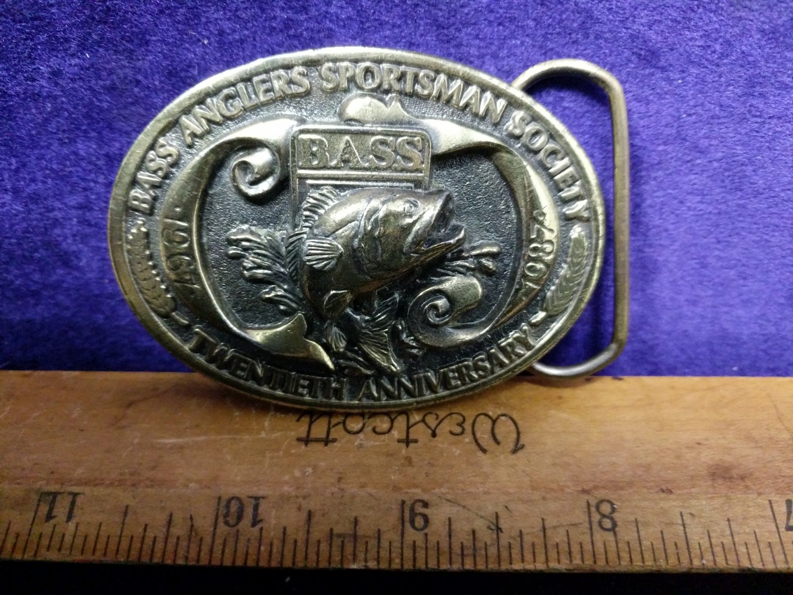 Vintage 1987 Bass Anglers Sportsman Society Belt Buckle Fishing Outdoors Rare
