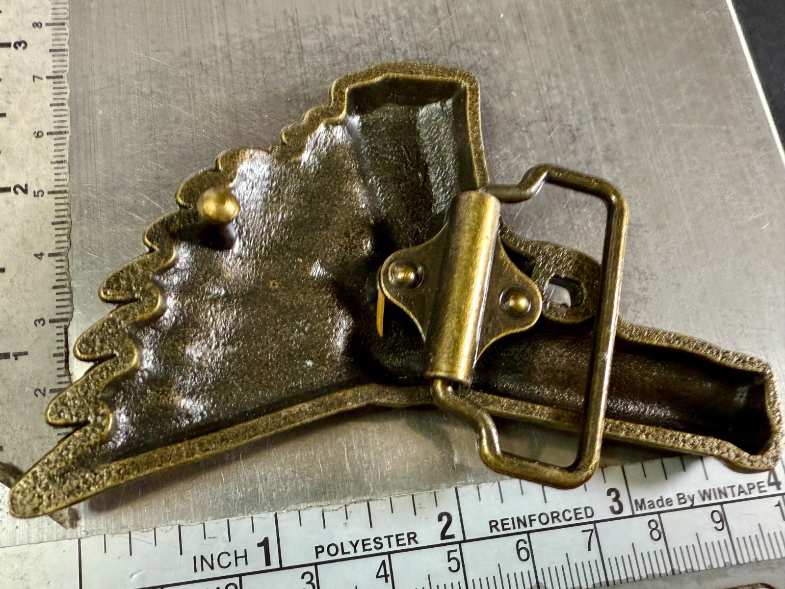 Winged Gun Flying Pistol Handgun Figural Cutout Brass Tone 4&Prime; Wide Belt Buckle