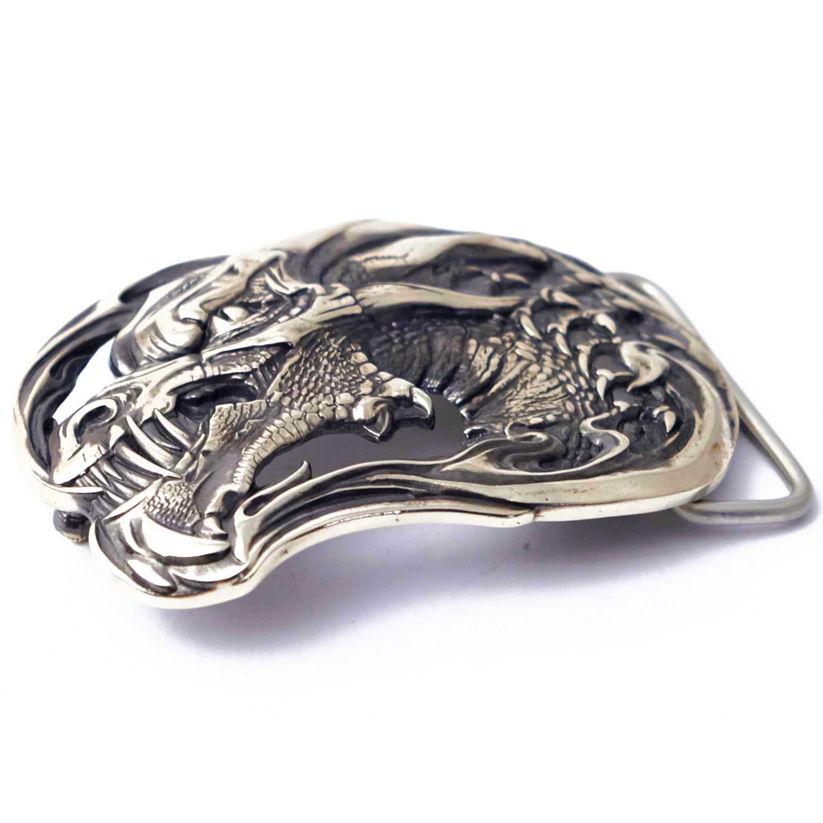 German silver belt buckle Jormungands Head, Scandinavian Dragon, Jörmungandr