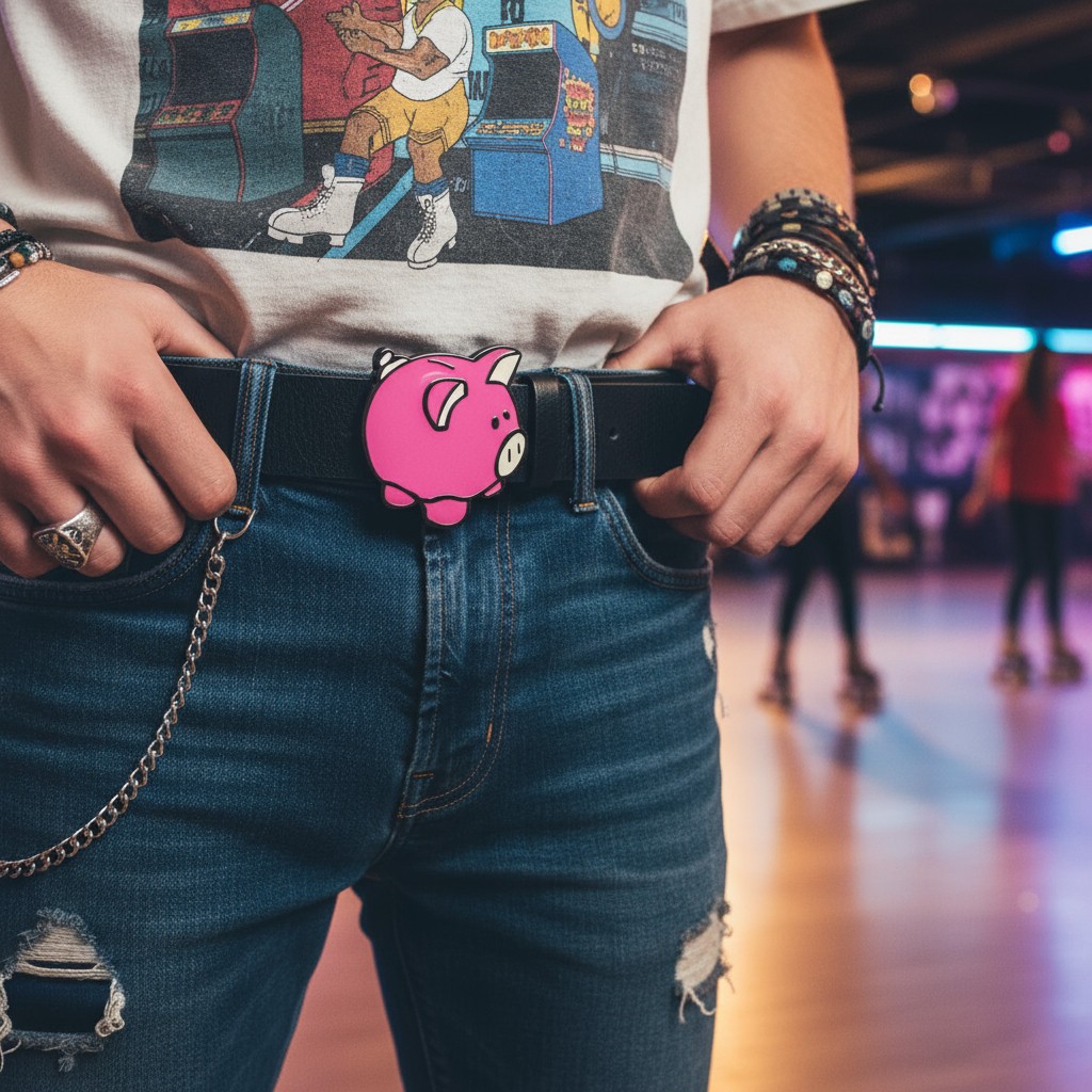 Brand New Men Women Metal Belt Buckle Pink Piggy Bank Animation Designer Style