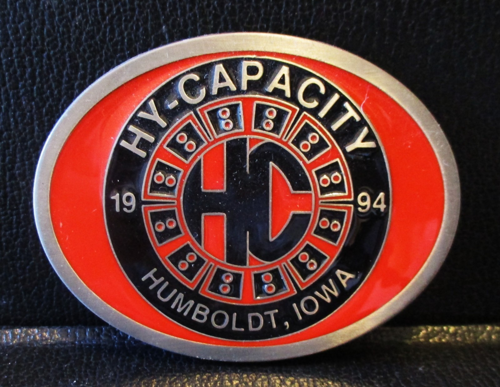 Hy-Capacity HC Humbolt Iowa 1994 Pewter Belt Buckle Limited Ed Tractor Ag Parts