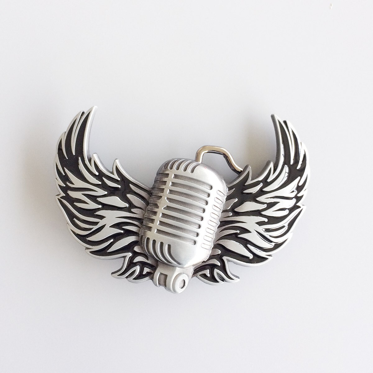 Vintage Style Enamel Microphone Flying Wings Rock Music Belt Buckle