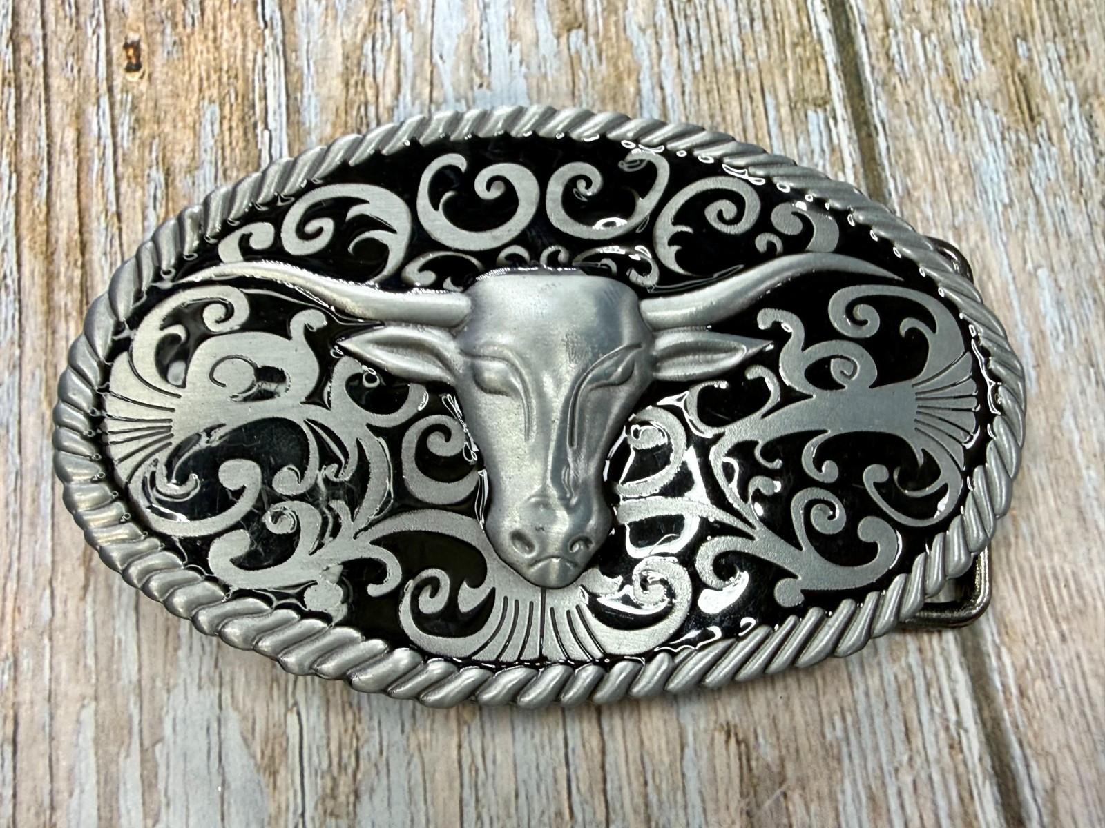 Longhorn Head Steer Cow Bull Two Tone Western Rodeo Style Belt Buckle