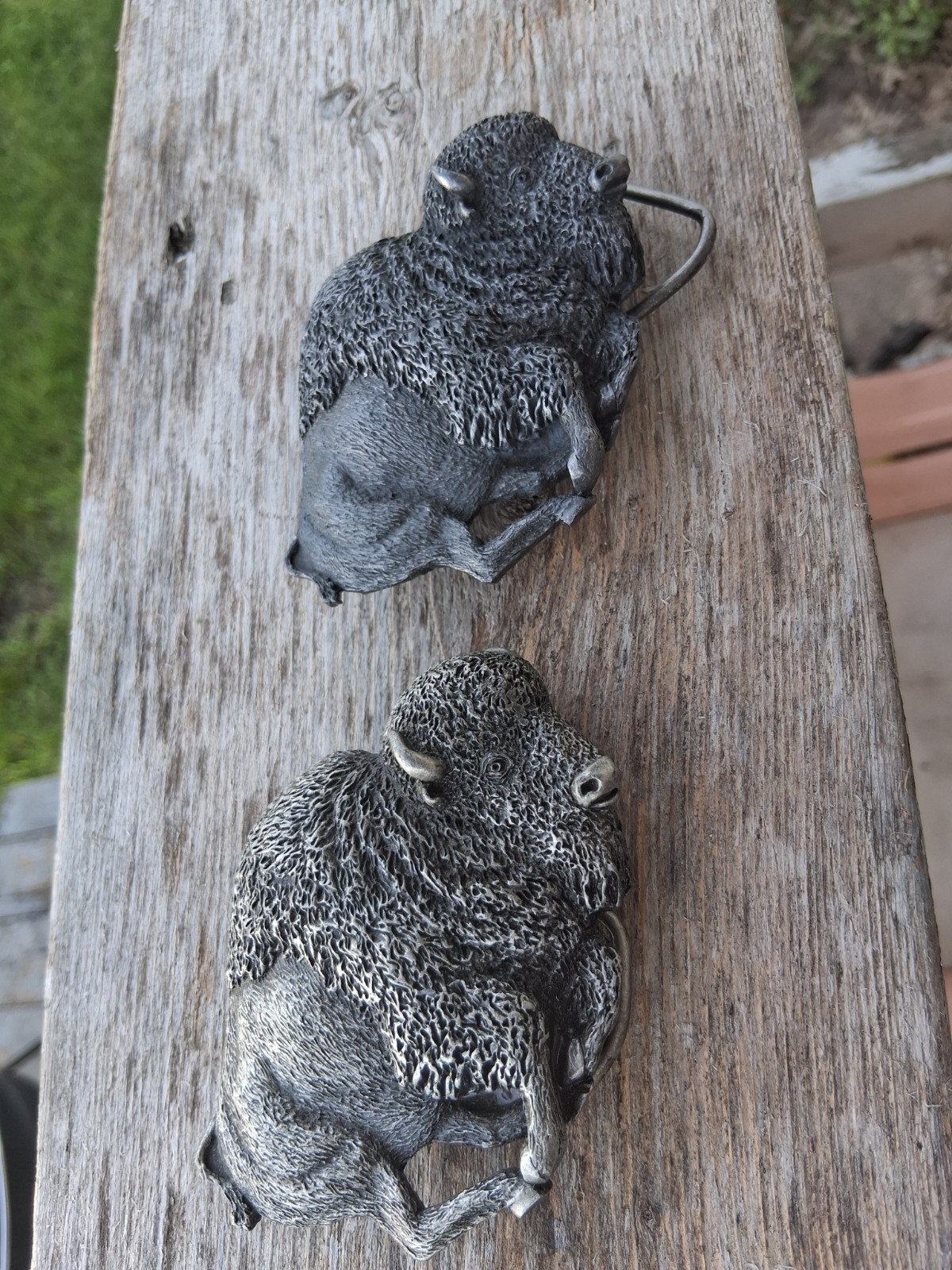 Set of 2 Bergamot Brass Works Z-145 Bison Buffalo Silver Brass Western Buckle