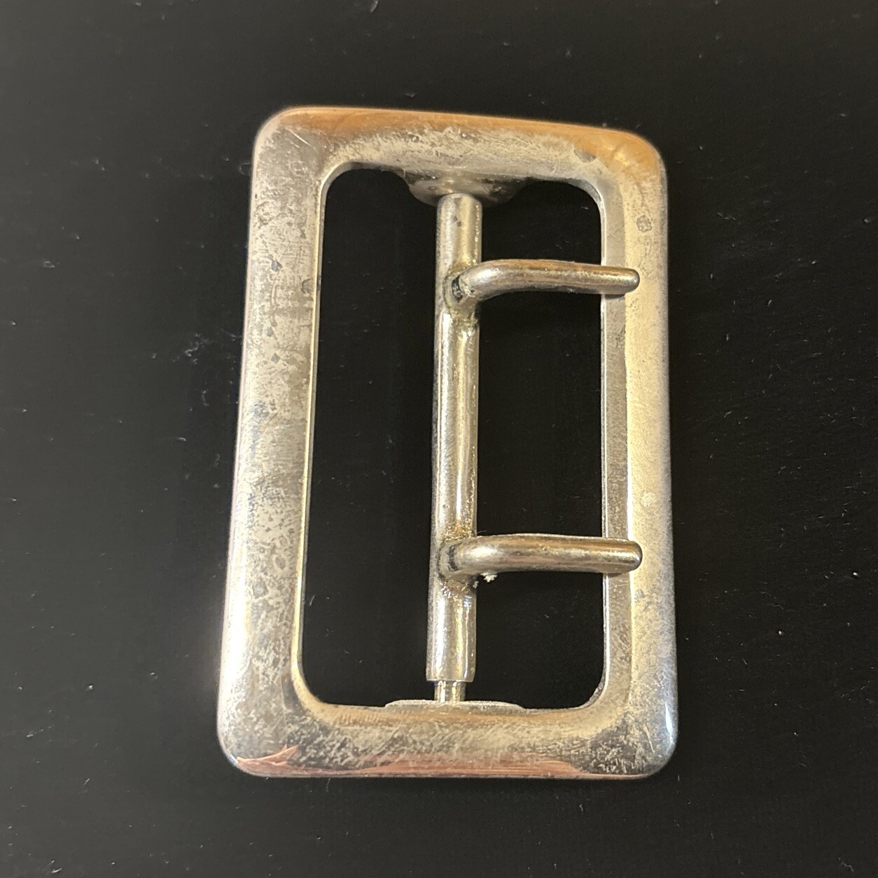 Vintage Solid Brass Chrome Plated 2.25” Double Prong Duty Belt Buckle USA #3
