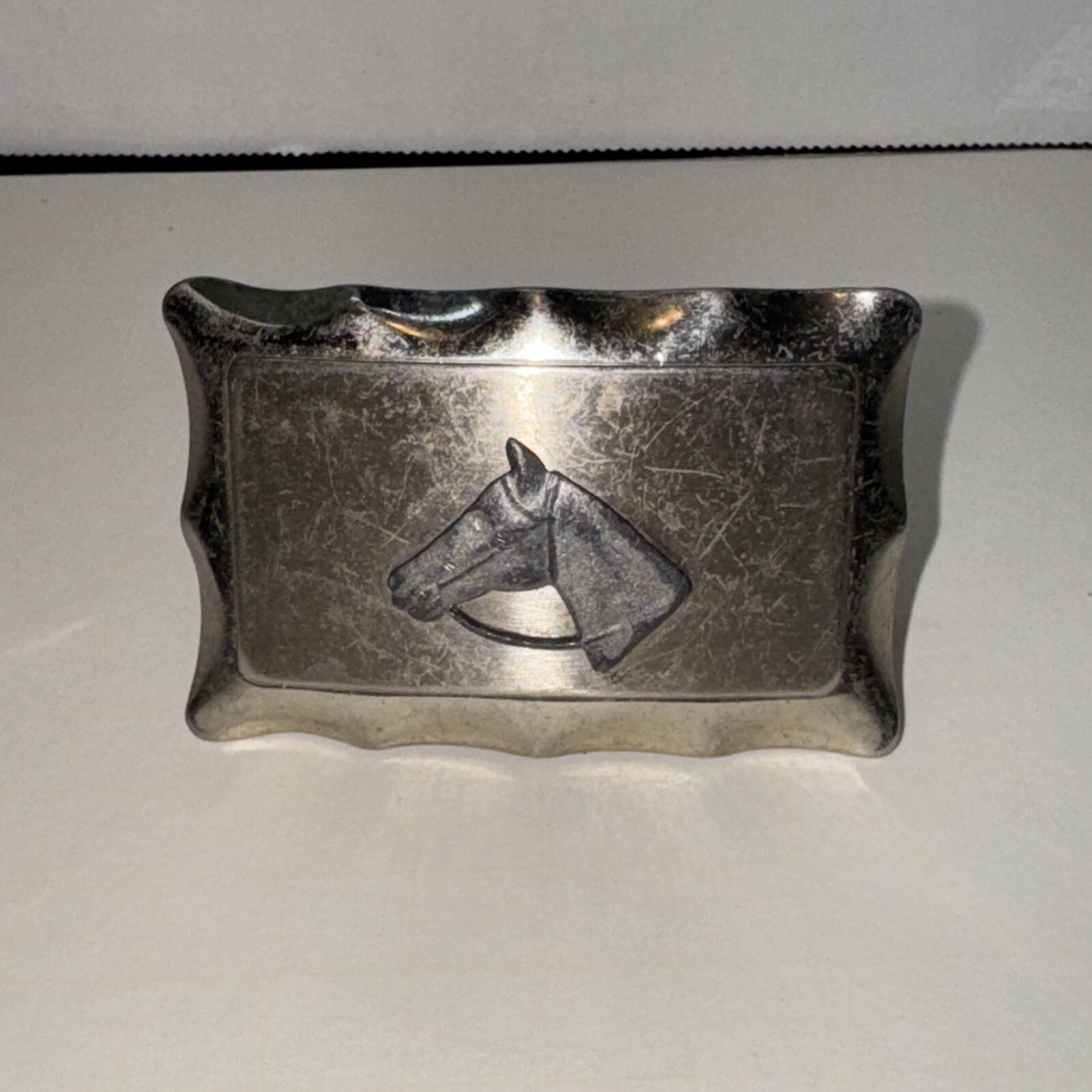Vintage Brushed / Polished Nickel Horse Head Western Belt Buckle