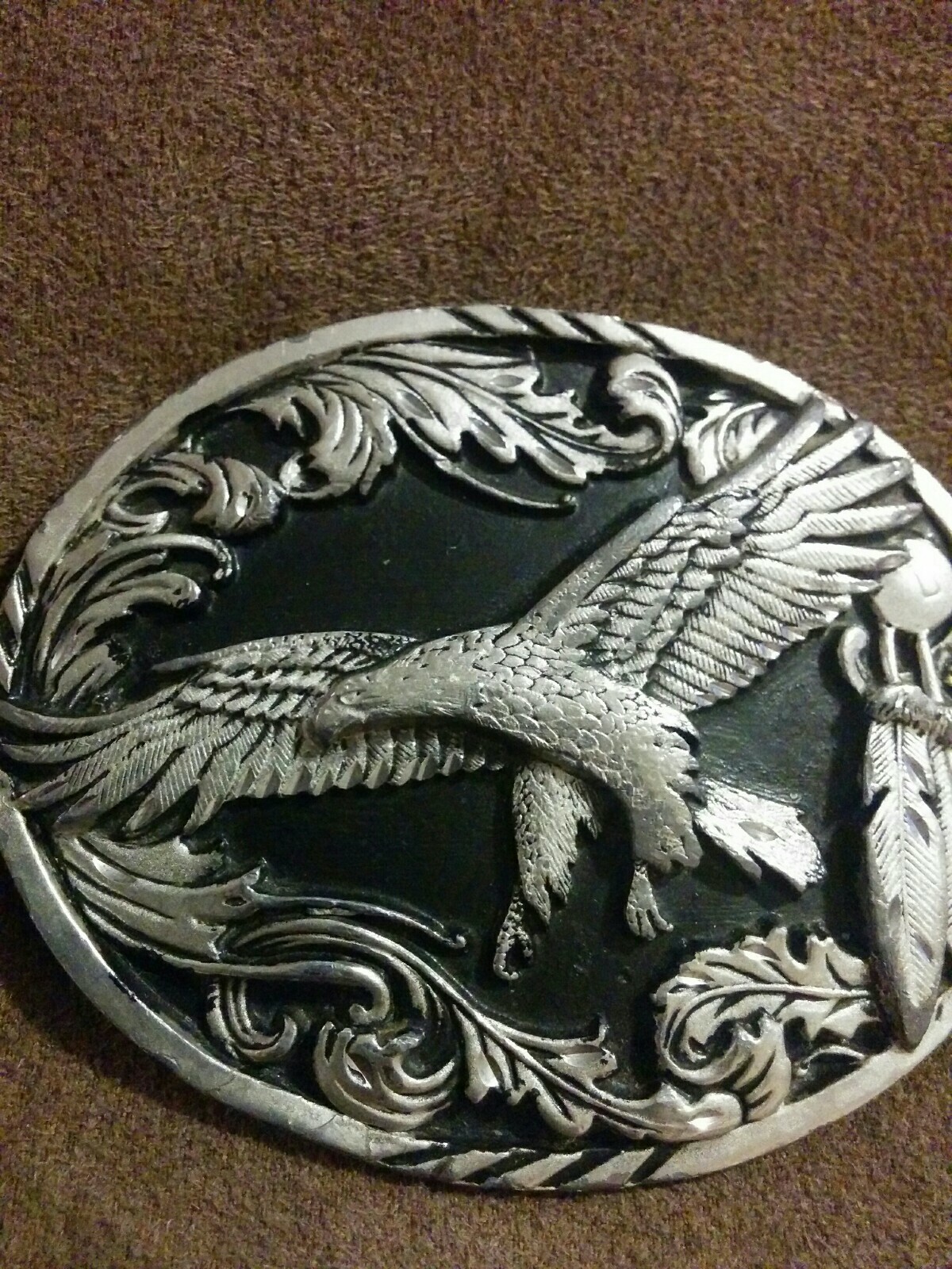 1995 Siskiyou Eagle Belt Buckle, Flying Eagle And Eagle Feathers