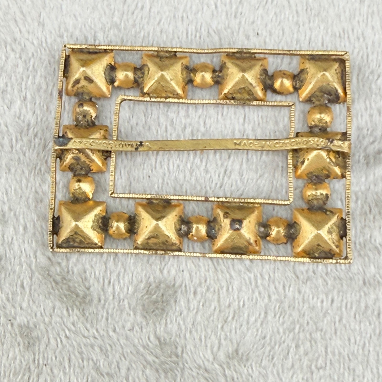 Vintage Czech Buckle Paste Stone Gold Tone