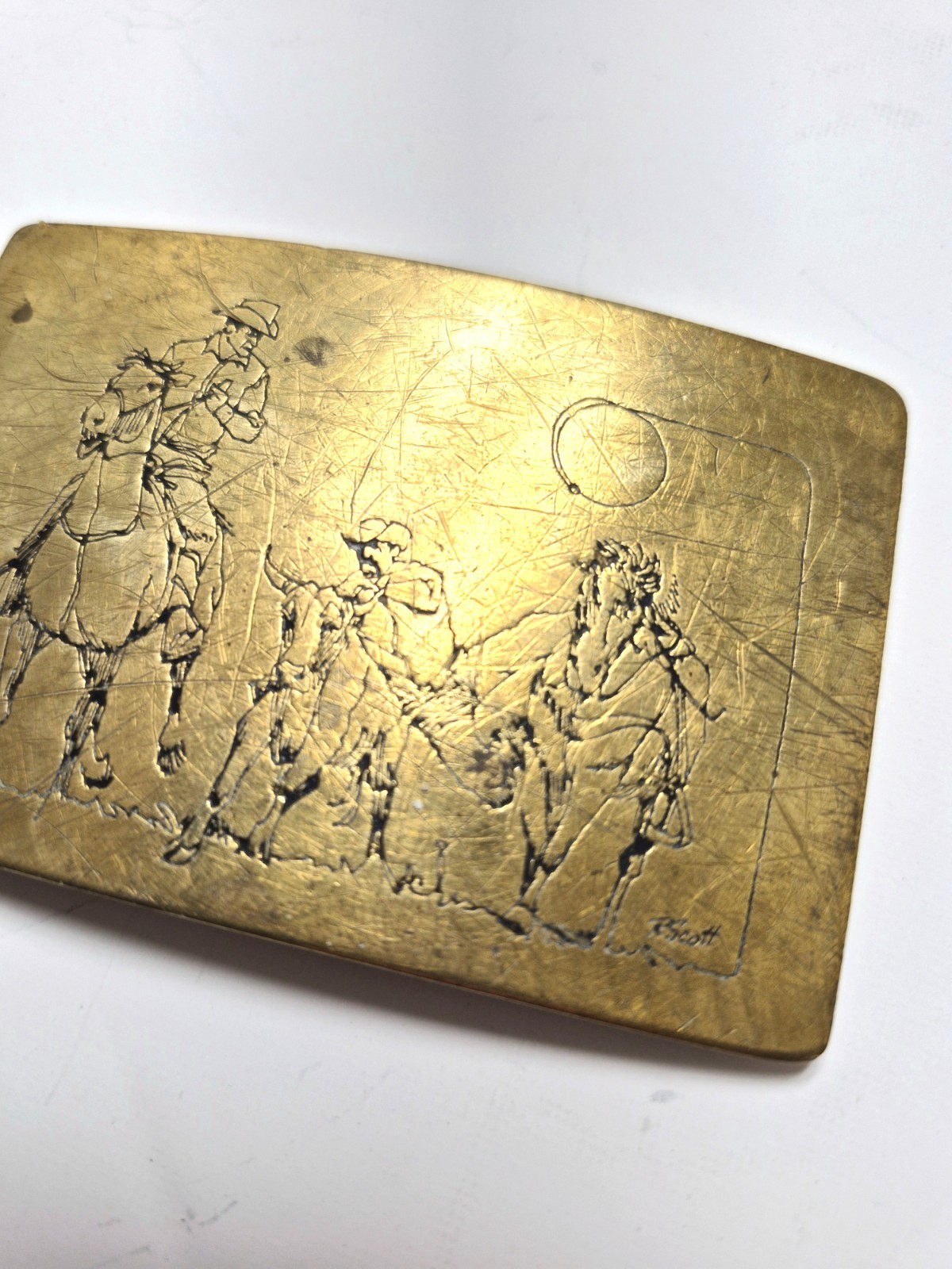 Western Country Cowboy Belt Buckle, Solid Brass, Ampersand Kalamazoo, USA