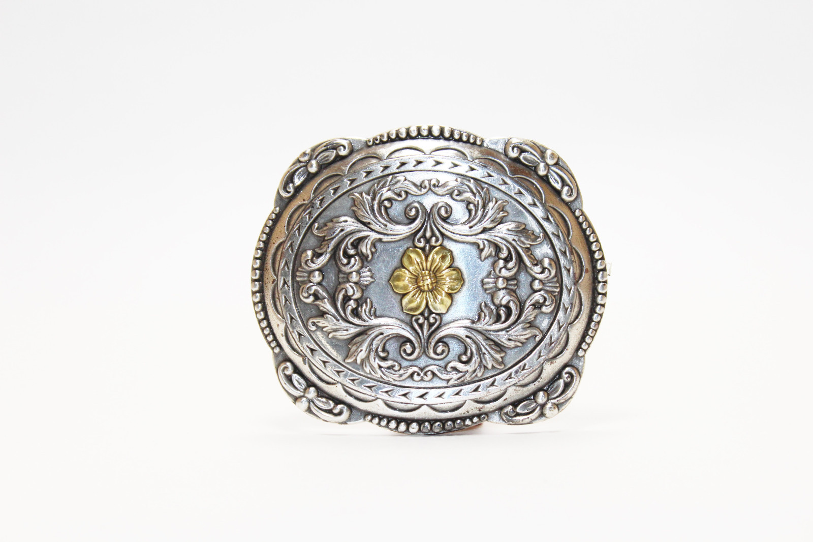 Southern Style Metal Belt Buckle with Flower Imprint