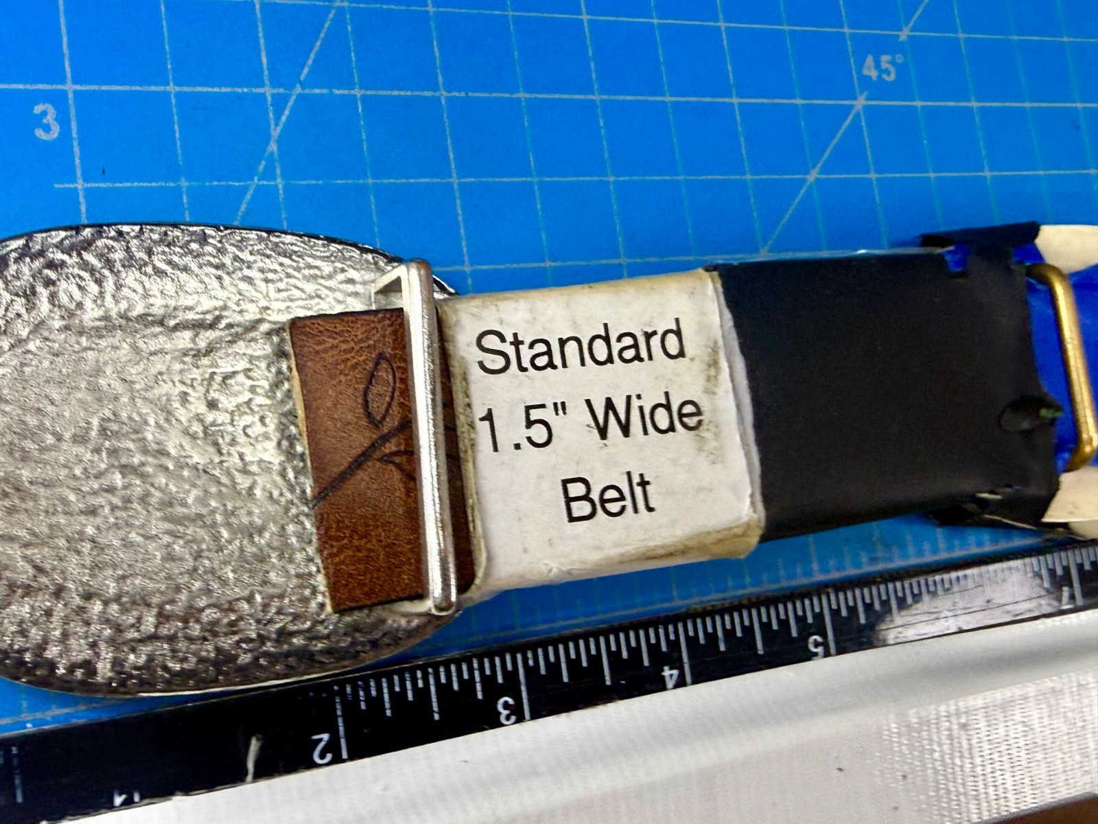 Textured Hammered Metal with Clear Rhinestone Border Modernist Belt Buckle