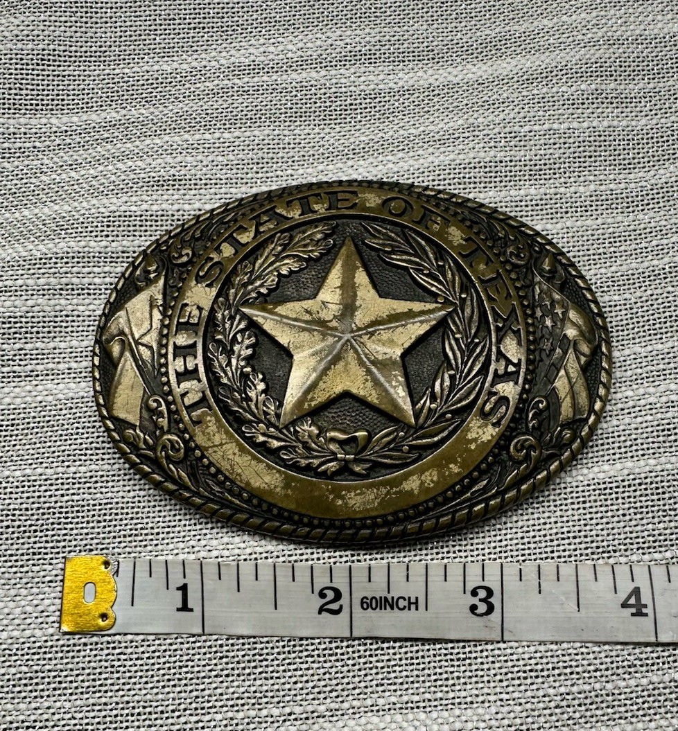 vintage STATE OF TEXAS belt buckle TONY LAMA lone star WESTERN Rodeo BRASS