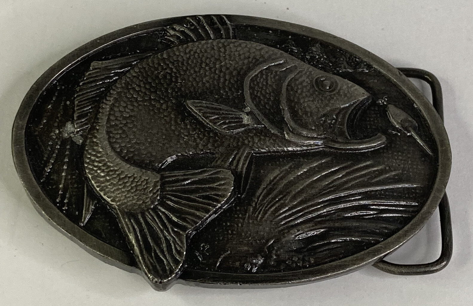 Vintage 1977 “Bass Fish on Fishing Pole” Bergamot Brass Works 3D Belt Buckle