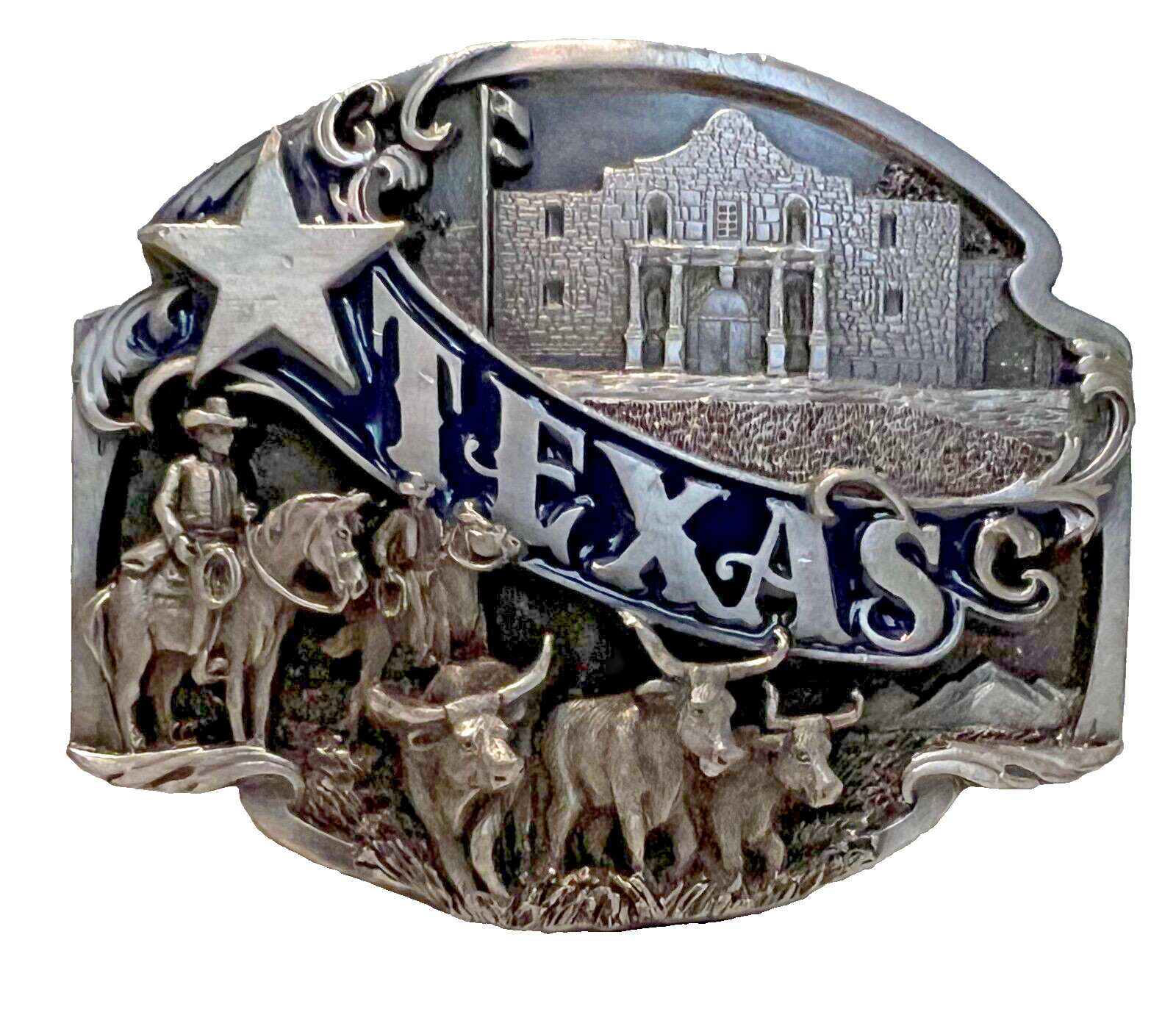 Texas Belt Buckle Pewter/silver color SIskiyou Buckle Co. Oregon 1994 3.5 X 2.75