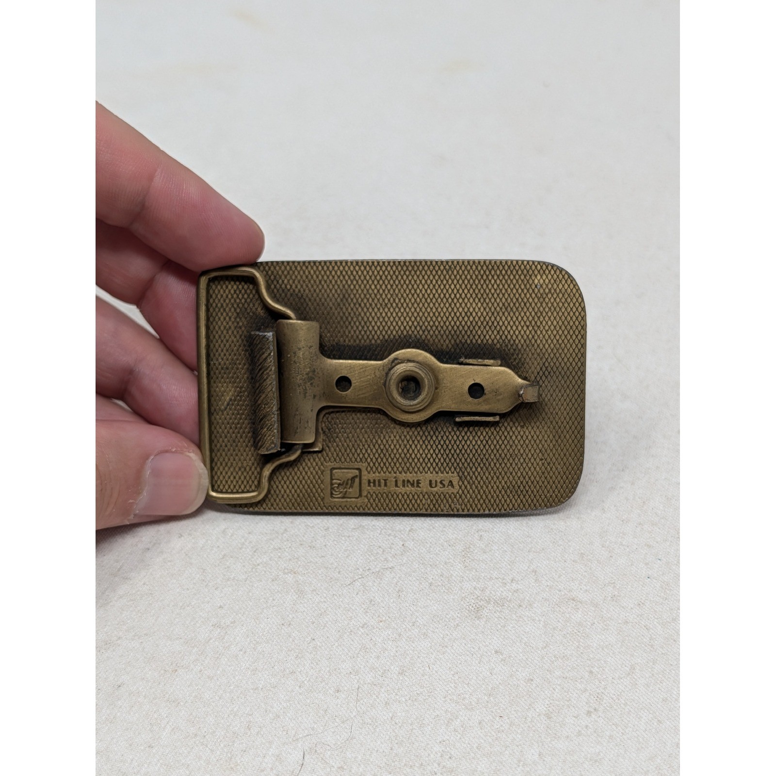 Vintage DA Lubricant Company Belt Buckle Brass Tone Hit Line USA Industrial Logo