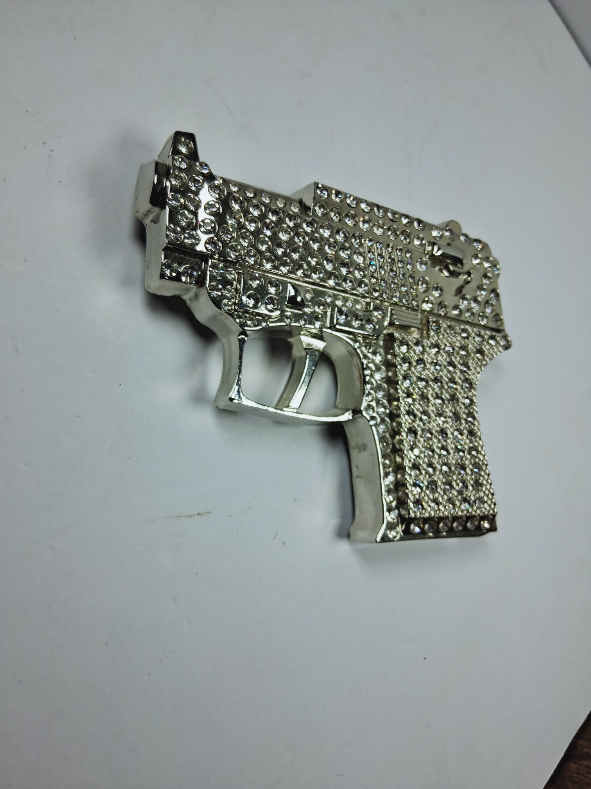 Silver Metal Belt Buckle Western Cowboys Rhinestone Bling Pistol Style