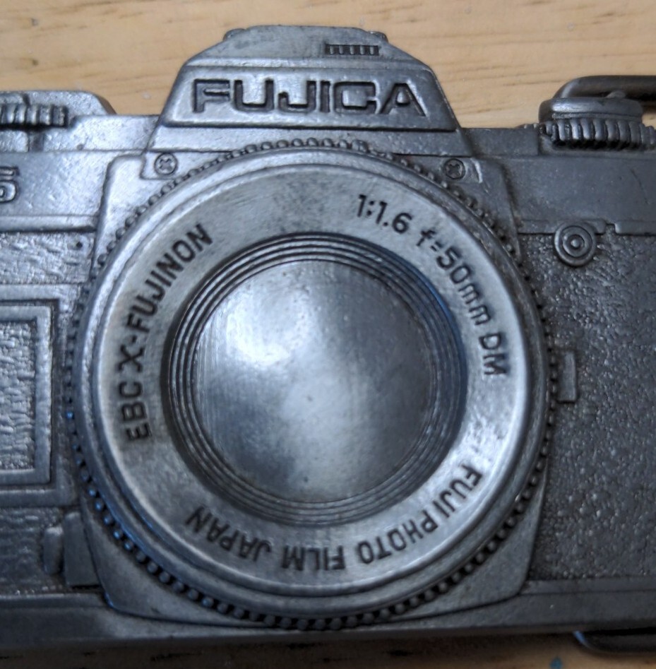 Fujica Fuji AX-5 Belt Buckle SLR 35mm Film Camera Belt Buckle Single Prong Vtg