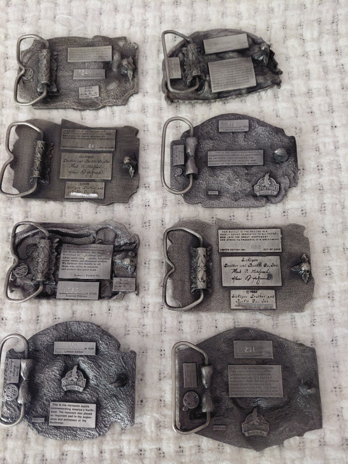 Siskiyou Lot of 8 Great Northwest Limited Edition Vintage Silver Belt Buckles