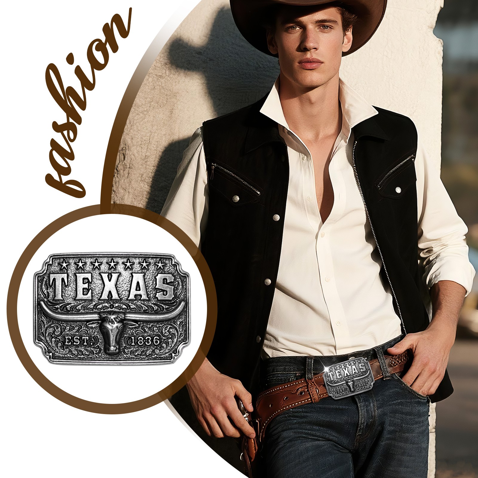 1836 TEXAS Bull Skull Alloy Belt Buckle Western Cowboy Unisex Vintage Rodeo Gift