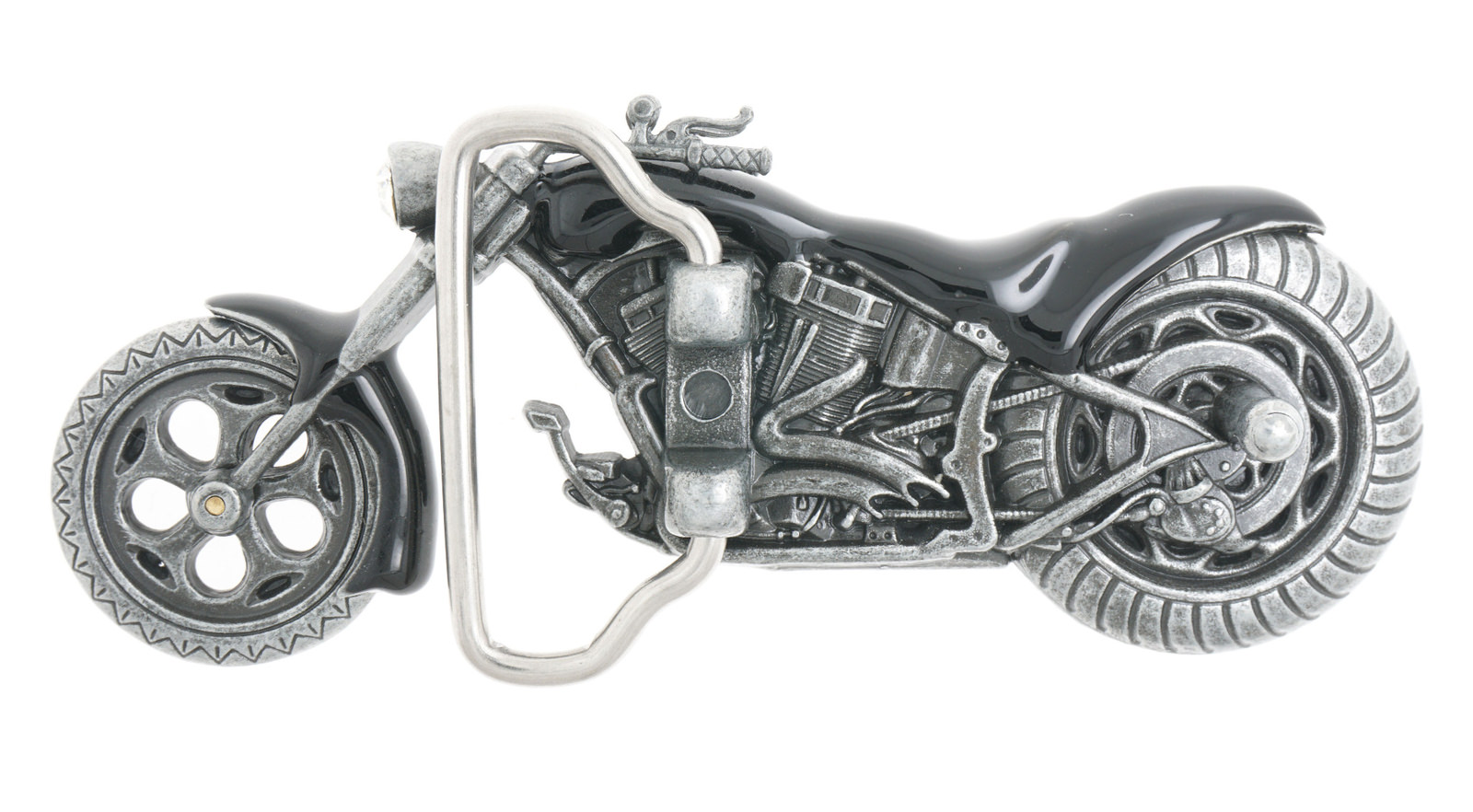 Chopper Motorcycle Black Enamel Metal Belt Buckle