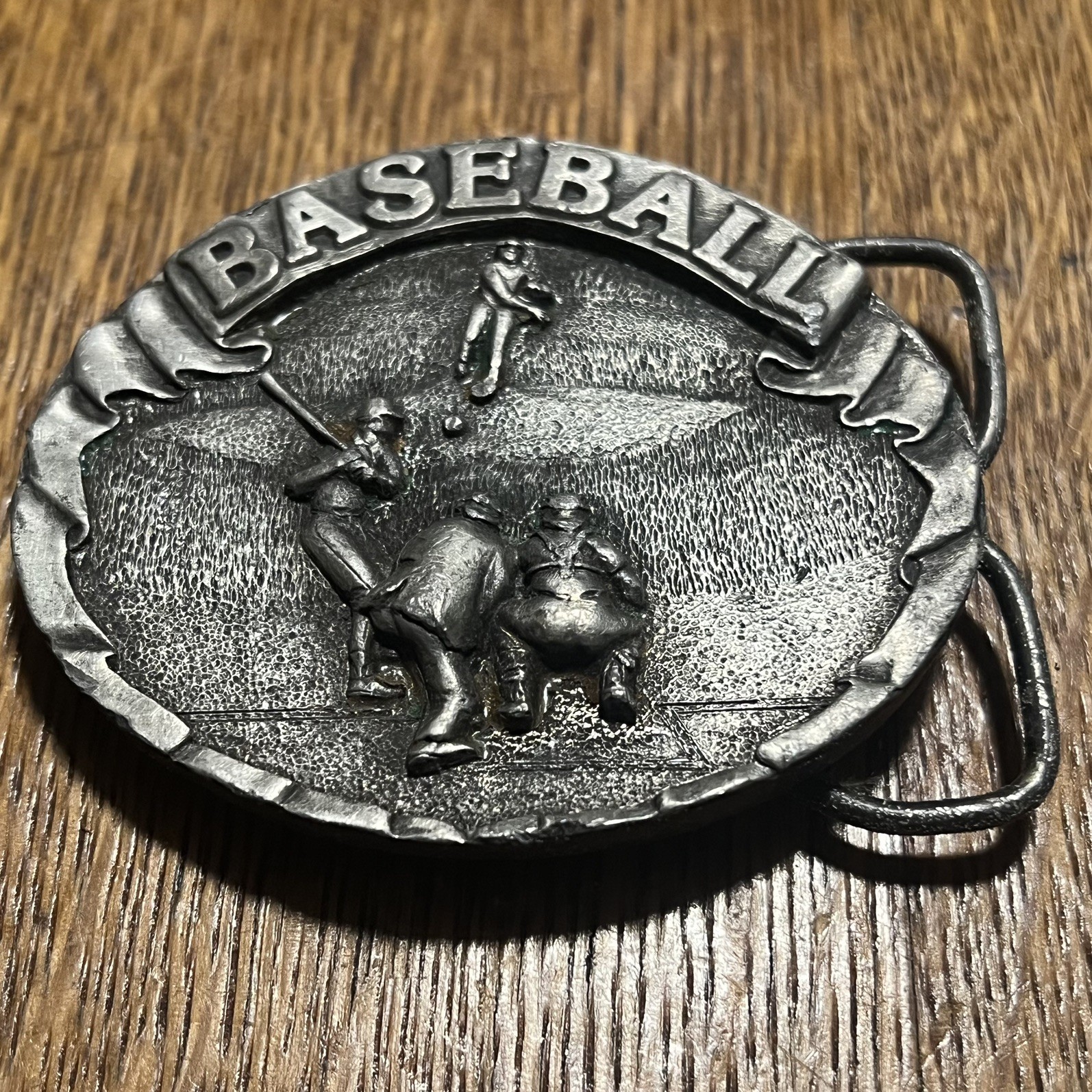 **Missing Pin** VTG 1977 Bergamot Brass Works Baseball Sport Belt Buckle B29