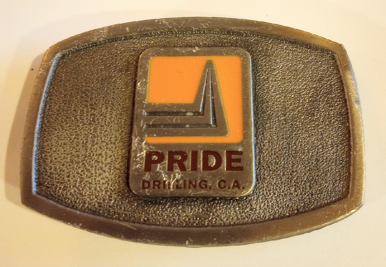 Vintage Pride Drilling C.A. Belt Buckle Brass with Orange Enamel Arizona Based?