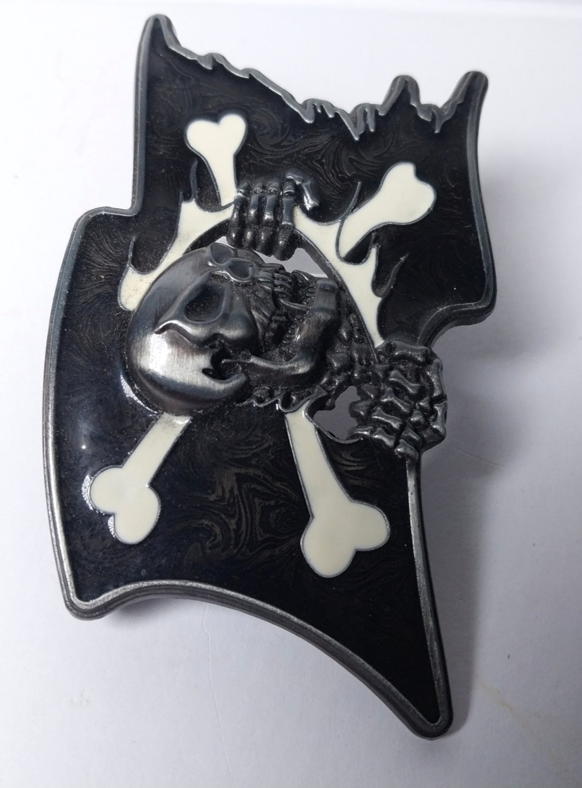 Jeans Friend Jolly Roger Skull Crossbones Pirate Flag Silver Tone Belt Buckle