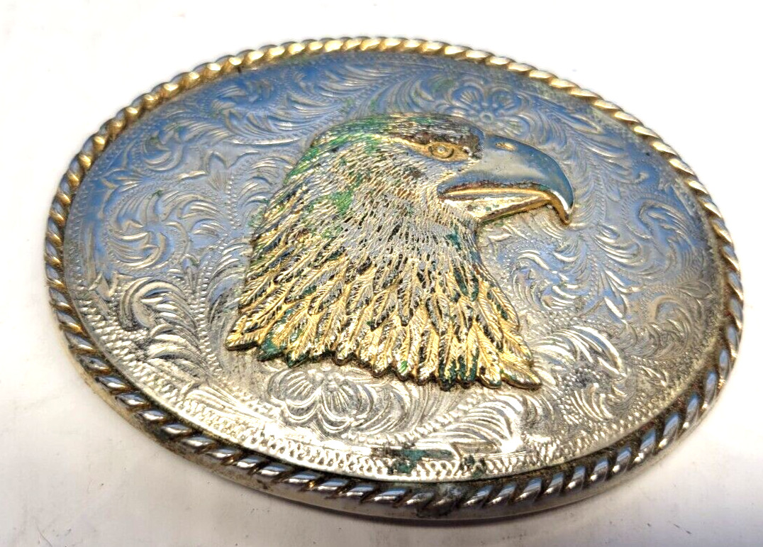 IVAN TAIWAN BRONZE GOLD TONED BALD EAGLE METAL BELT BUCKLE – U