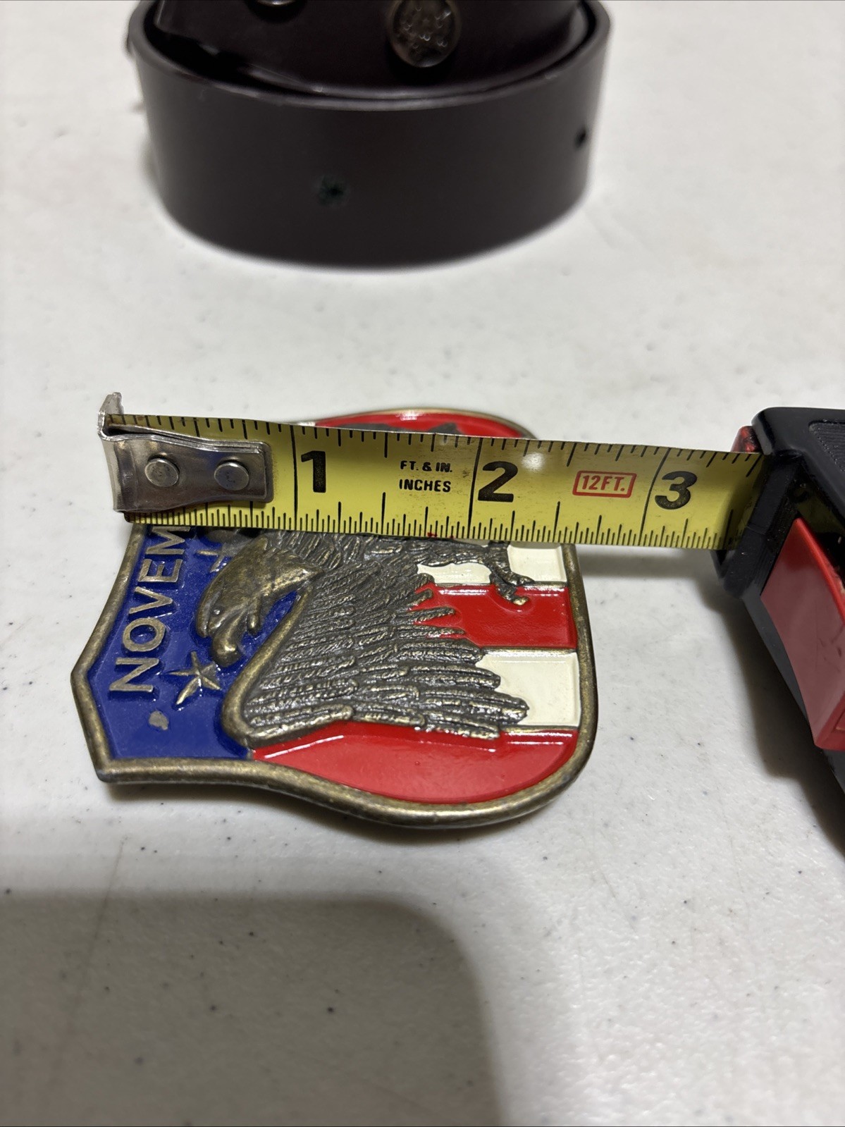 Vintage Collectible November Patriotic Flag Eagle Metal Belt & Buckle Sz 30
