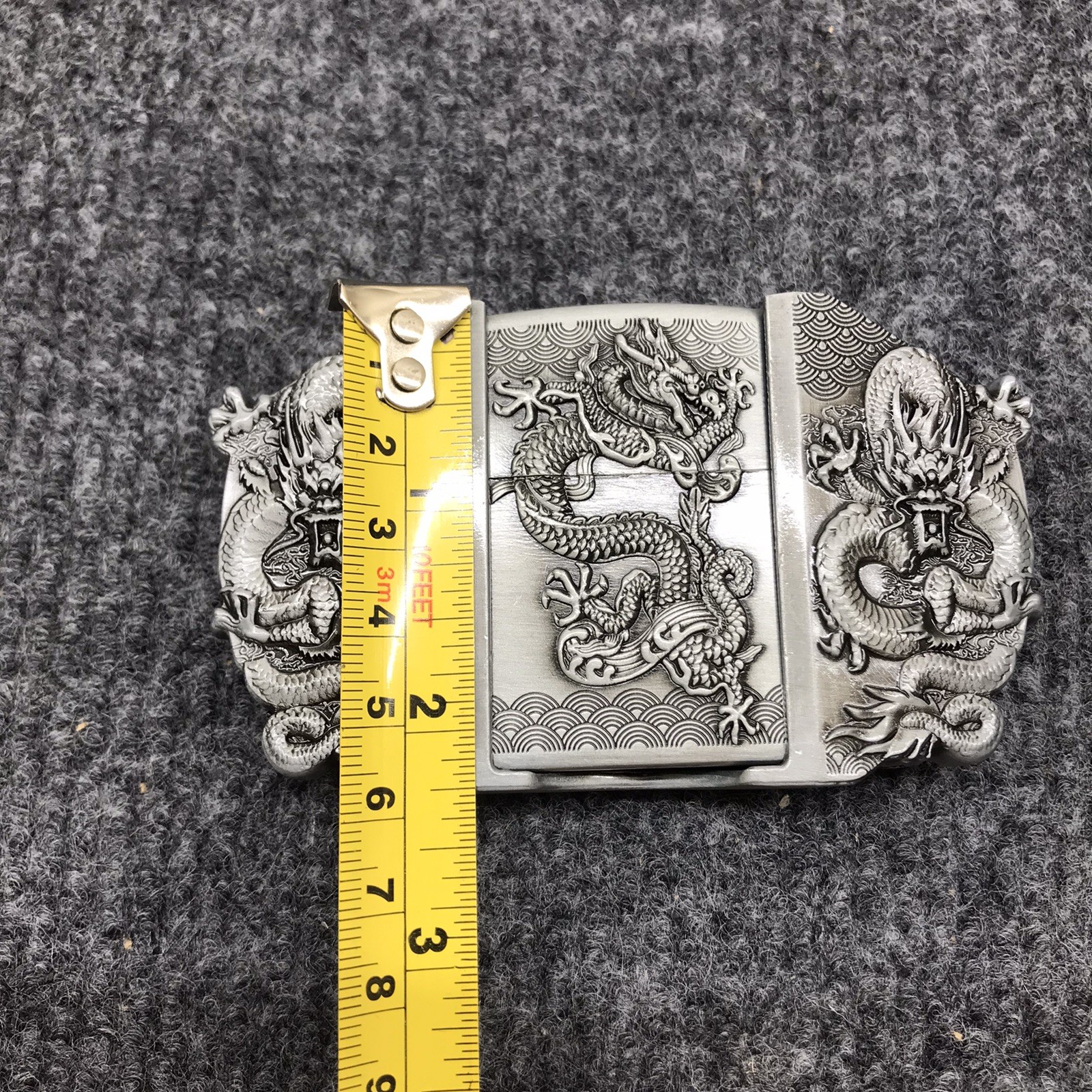 Antique Brushed Dragon Belt Buckle with Lighter, Stock in US