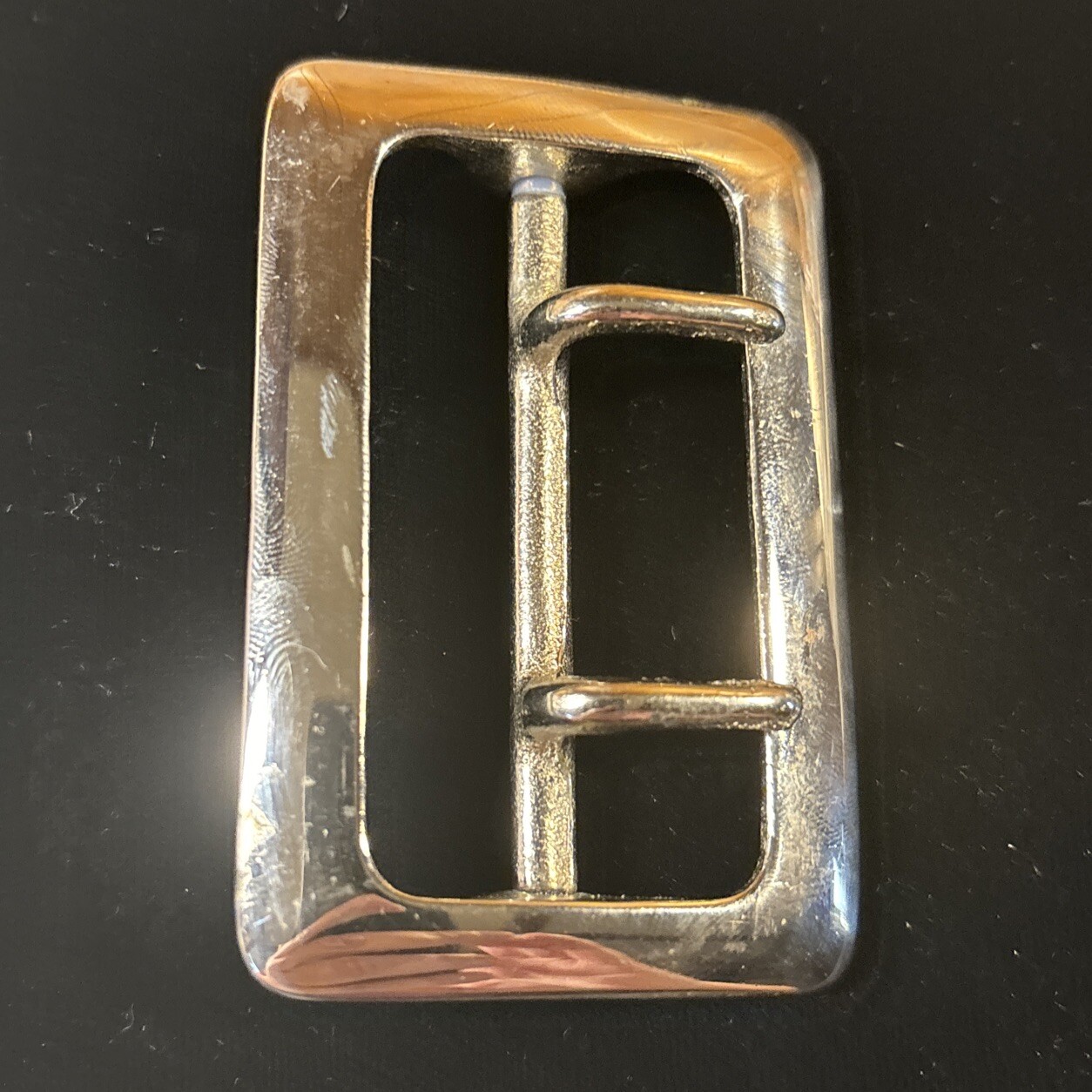 Vintage Solid Brass Chrome Plated 2.25” Double Prong Duty Belt Buckle USA #4