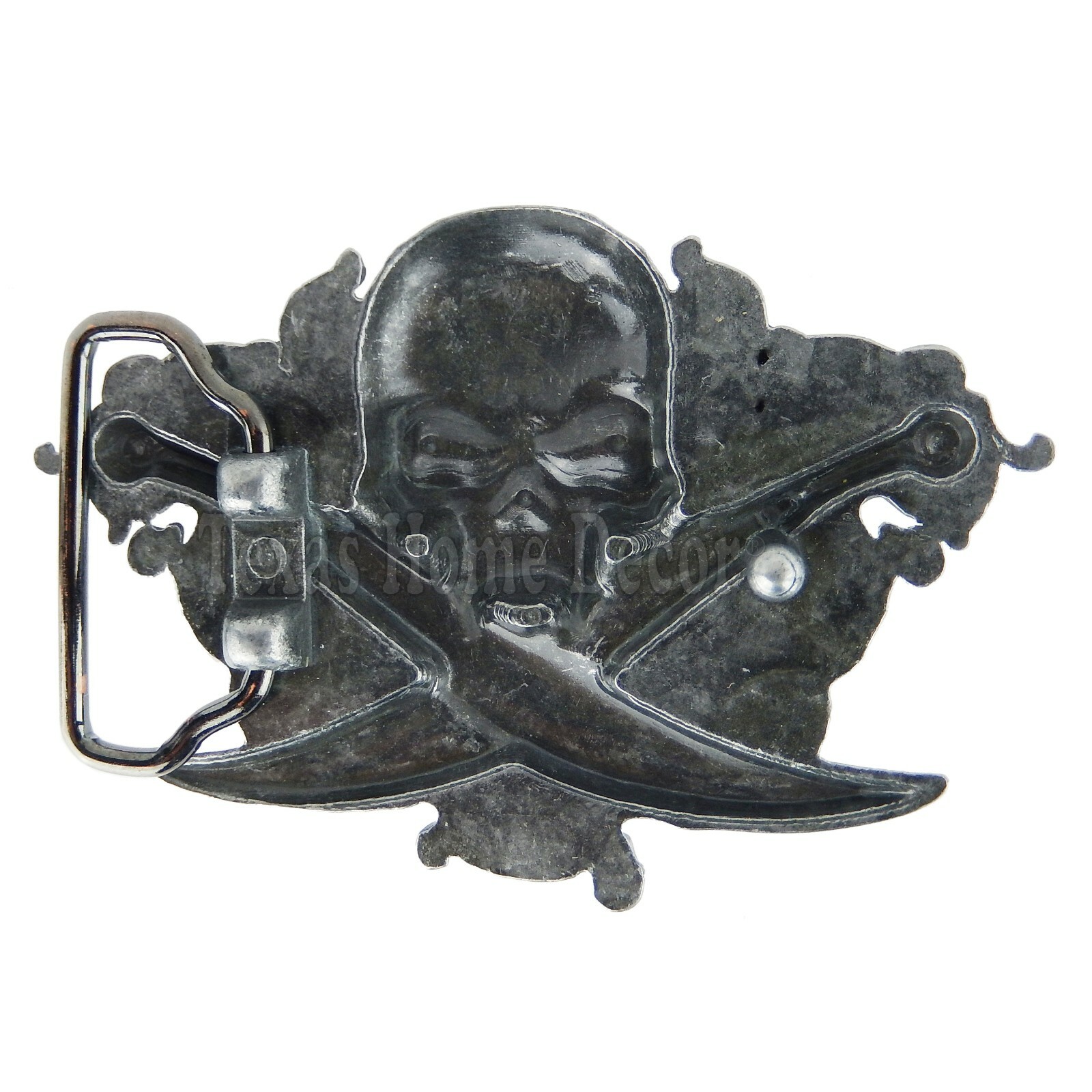 Skull Swords Men&rsquo;s Belt Buckle Antique Silver Finish Enamel Inlay Fits 1.5&Prime; Belt