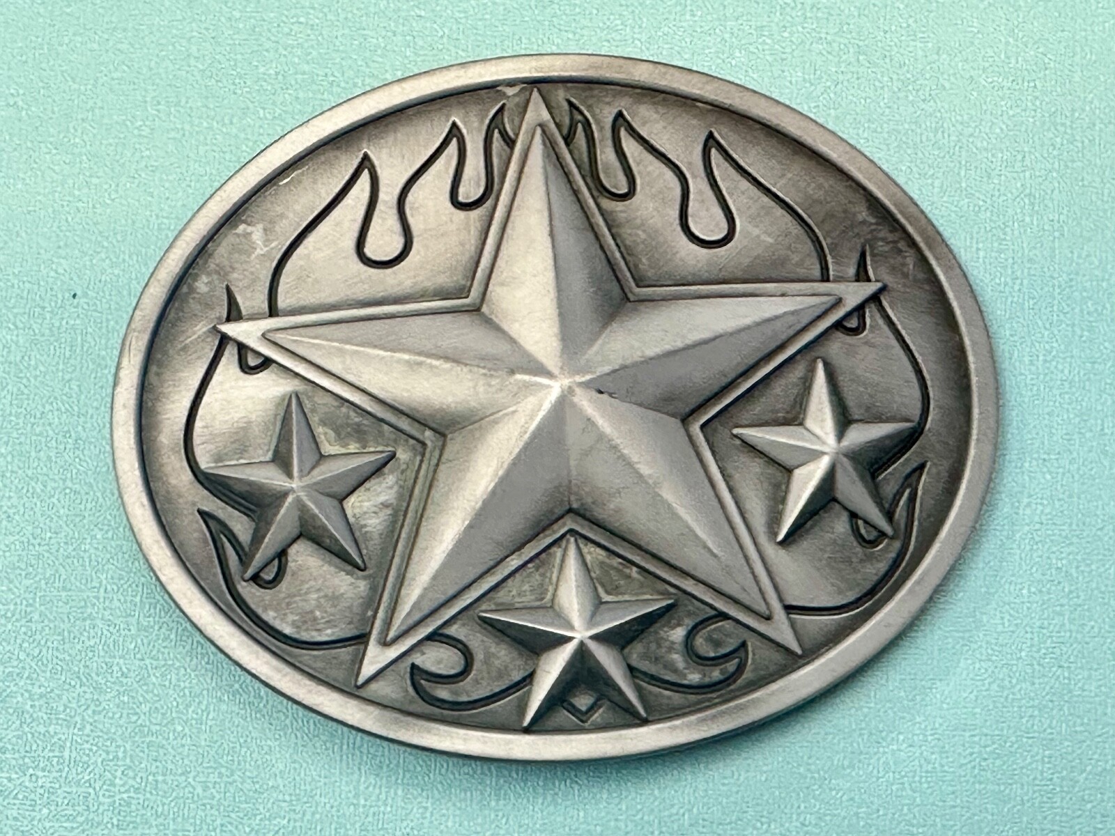 3D Nautical Celtic Star In Flames – Silver Tone Oval 4&Prime; Wide Vintage Belt Buckle