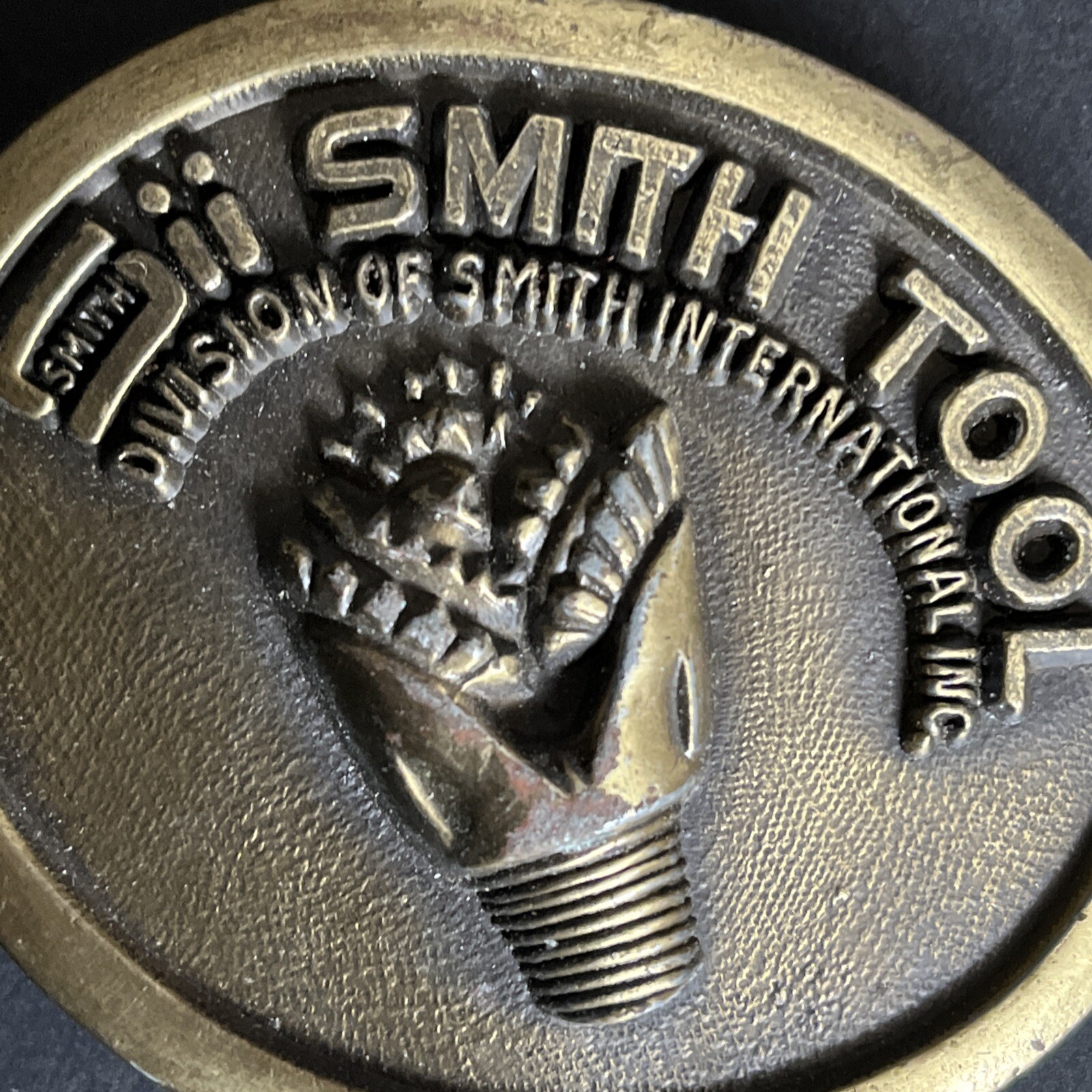Vintage Brass Belt Buckle Gold Patina Oval Rugged Metal Smith Tool
