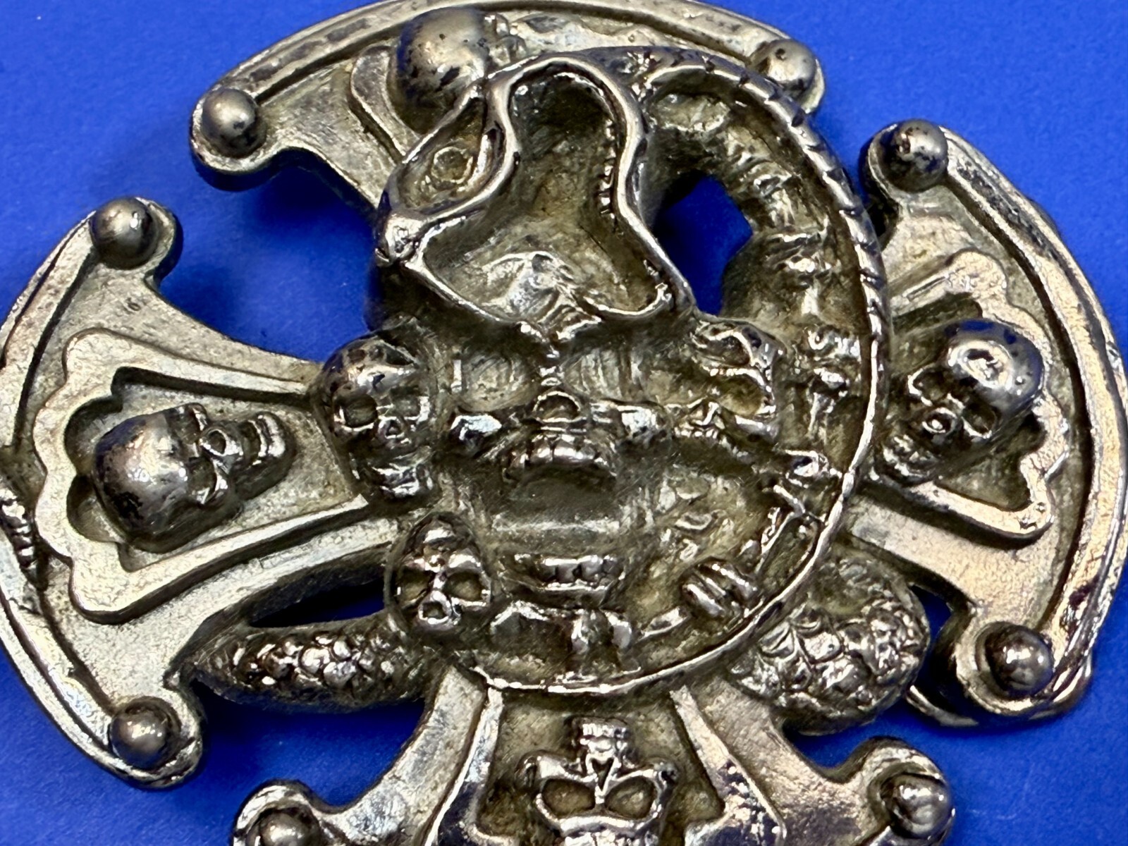 Many Skulls Maltese Iron Cross Artisan Cast? Awesome RARE Unknown! Belt Buckle