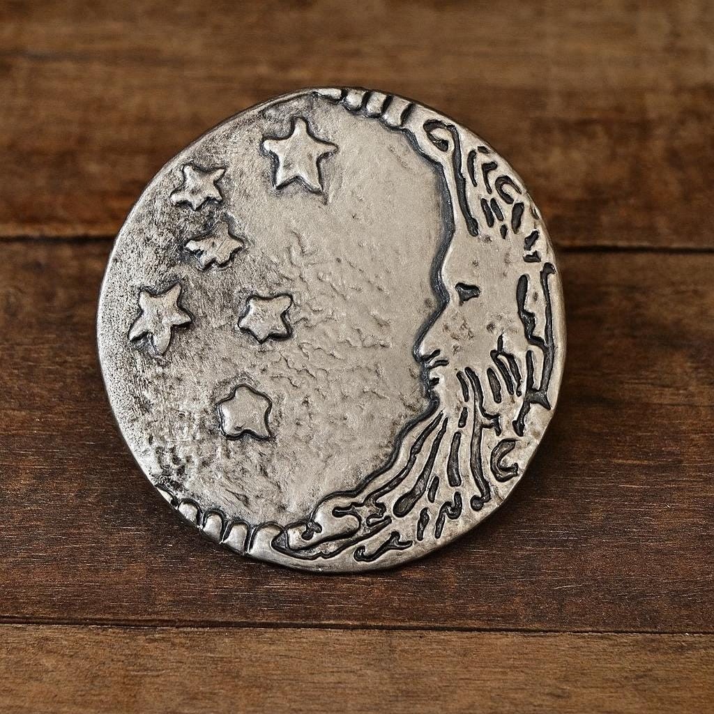 Handmade Silver Moon Face Belt Buckle Smiling Moon Stars Western Style