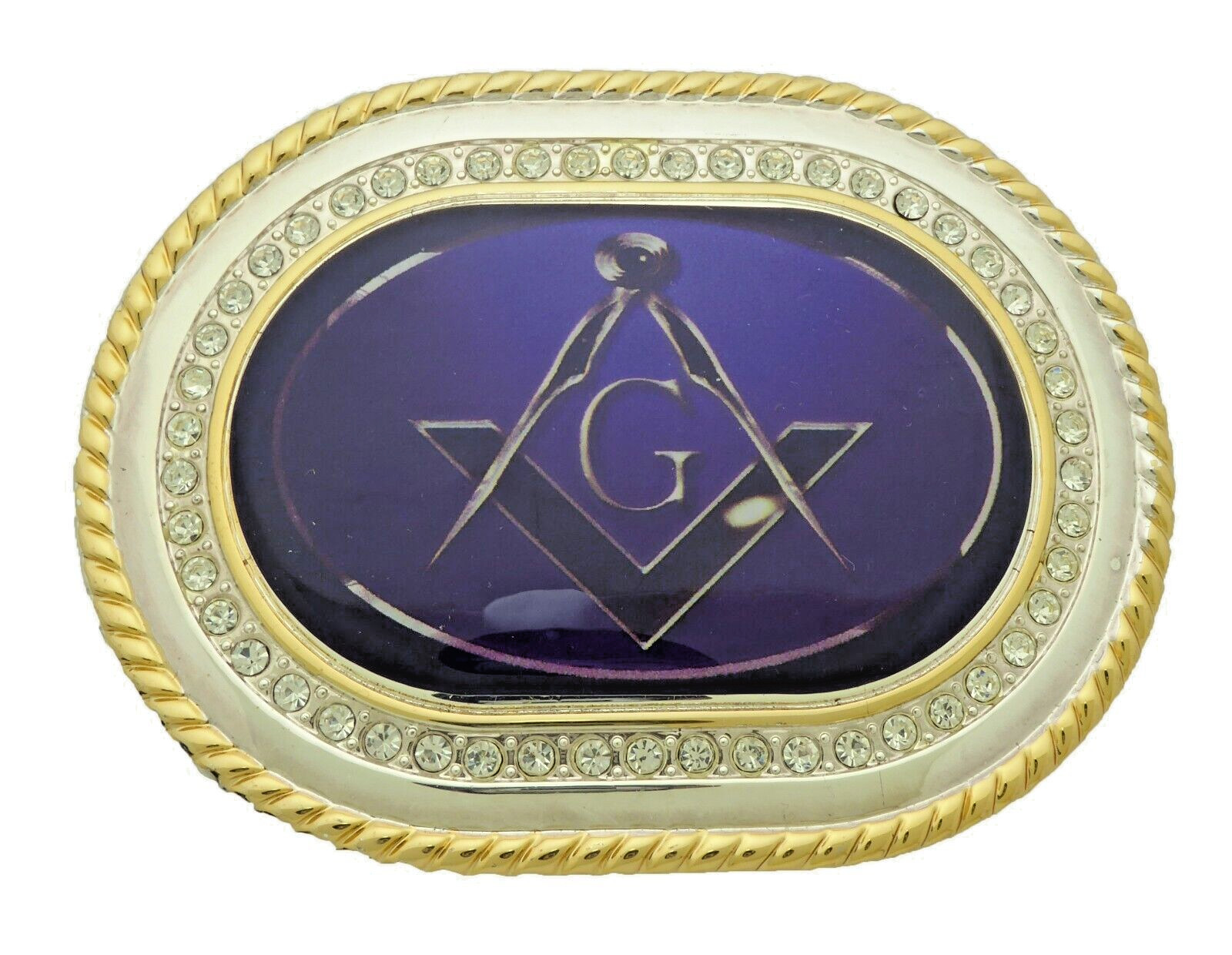 Mason Masonic Fraternal Compass Masonry Belt Buckle Blue Gold Metal Iced Style