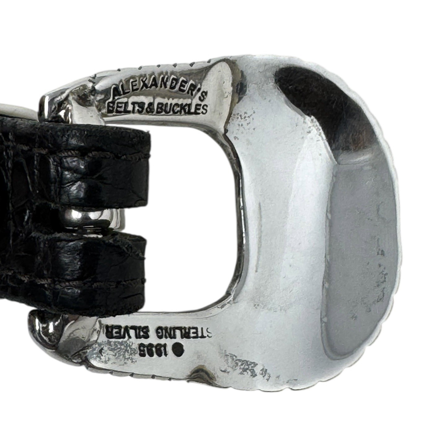 Alexander’s Sterling Silver 4-Piece Belt Buckle Set w/Black Alligator Belt Sz 42