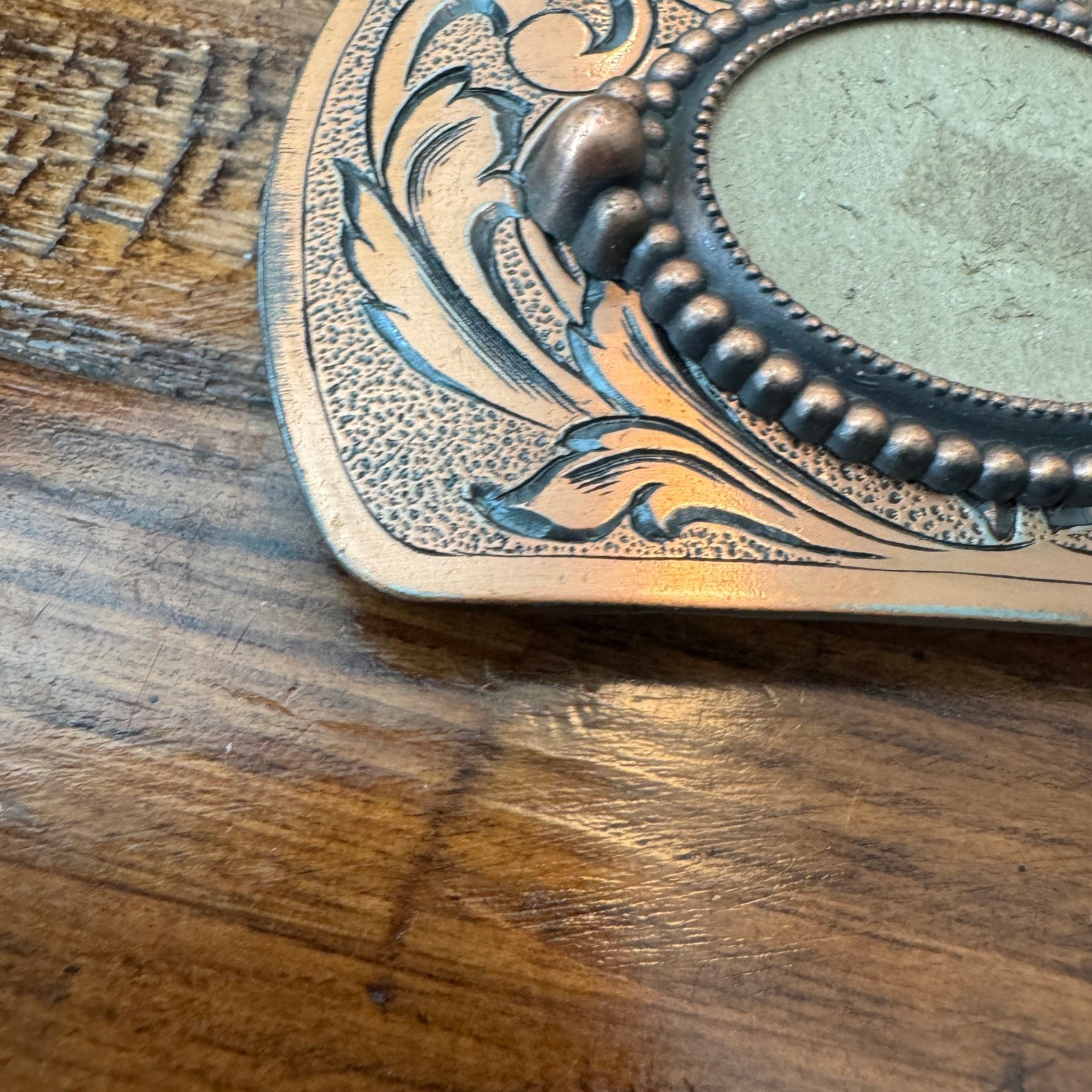 Western Floral Scroll Belt Buckle Copper Tone Beaded Oval Center DIY