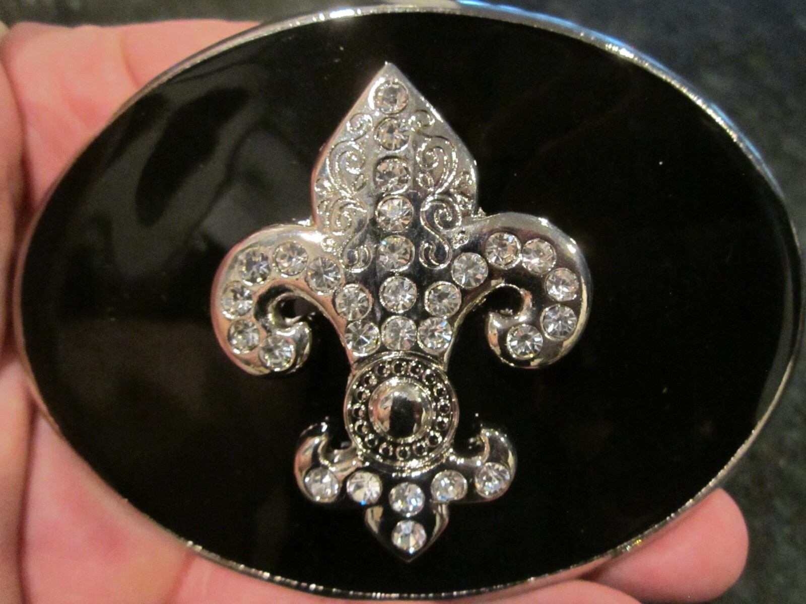 THE SAINT THEME DESIGN BELT BUCKLE BLACK BACKGROUND COVERED IN CRYSTALS GW-17
