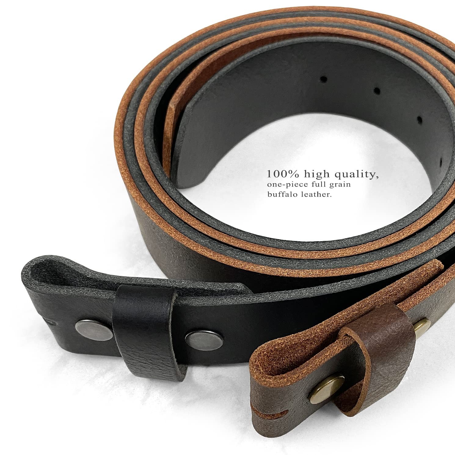 One Piece Full Grain Buffalo Leather Replacement Belt Strap 1-1/2&Prime; 60, Brown