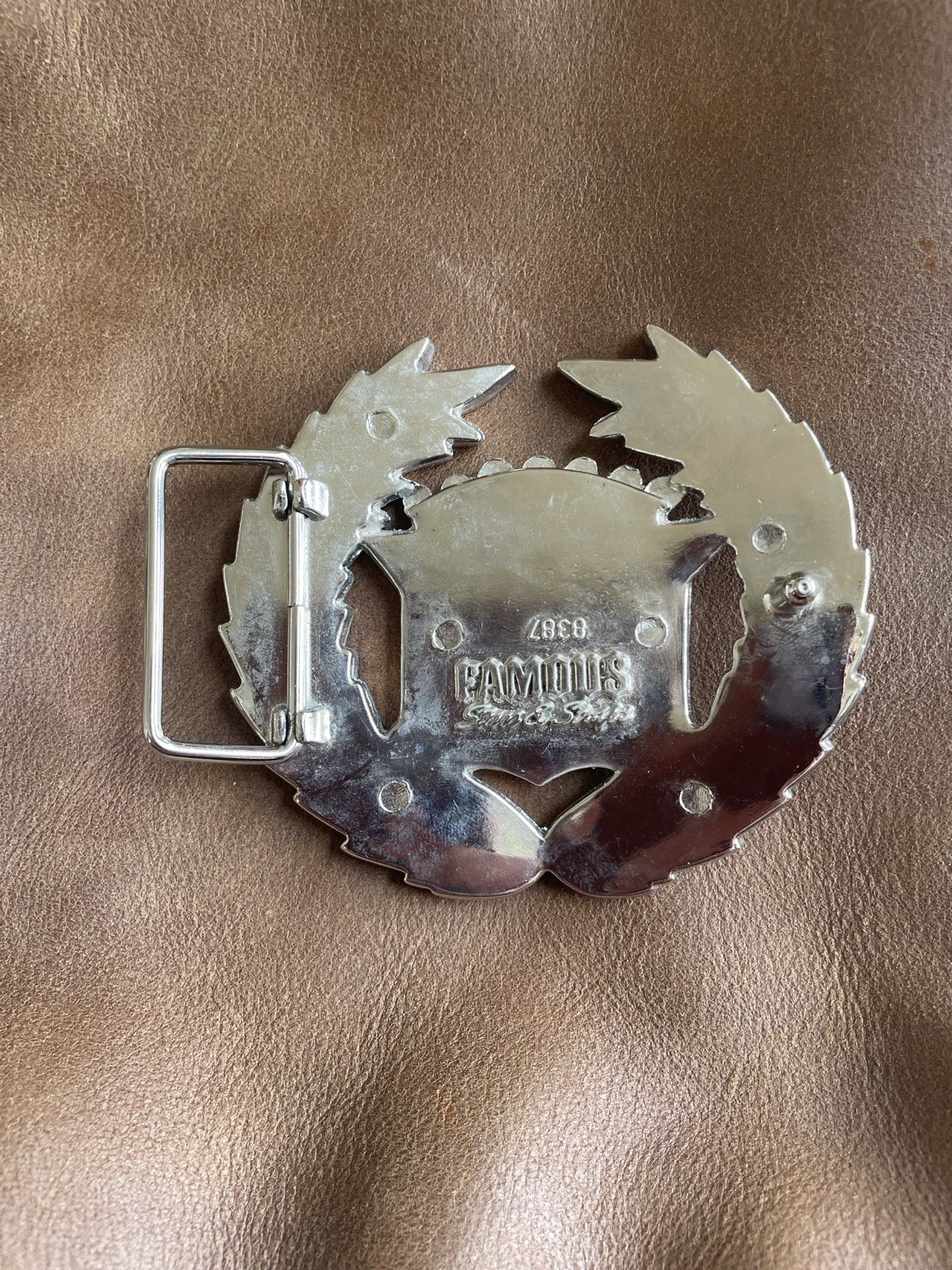 Vintage Famous Stars & Straps Cadillac American Flag Belt Buckle Metal 3” Biker