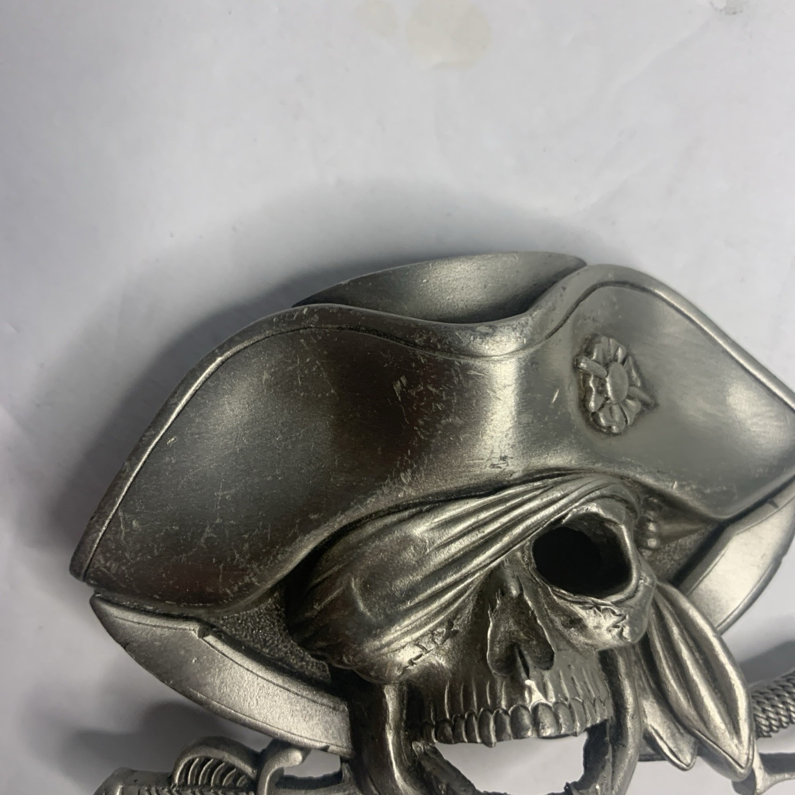 Jolly Roger Pirate Skull Crossed Swords Solid Pewter Great American Belt Buckle