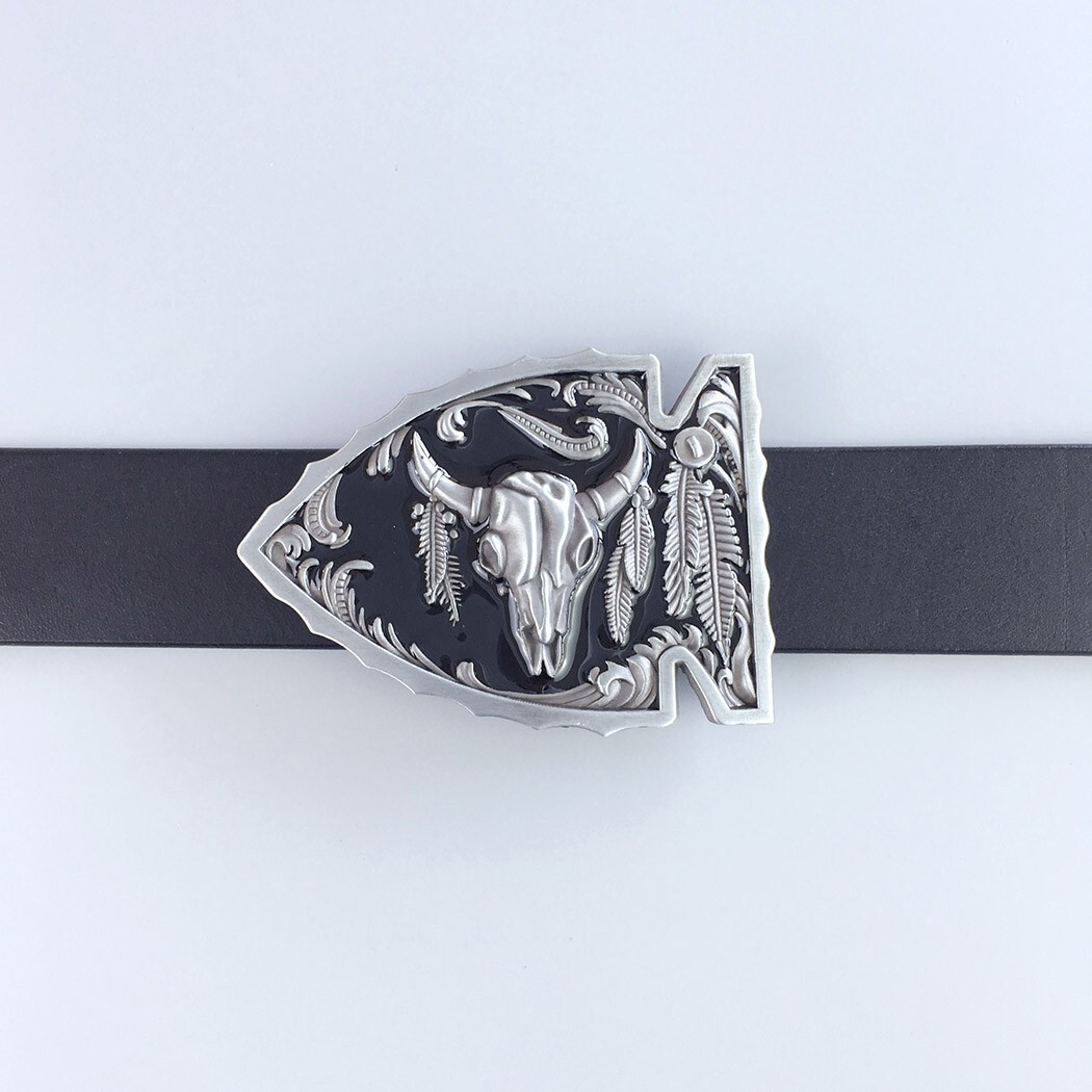 Vintage Black Enamel Arrowhead Bull Belt Buckle Boucle de ceinture
